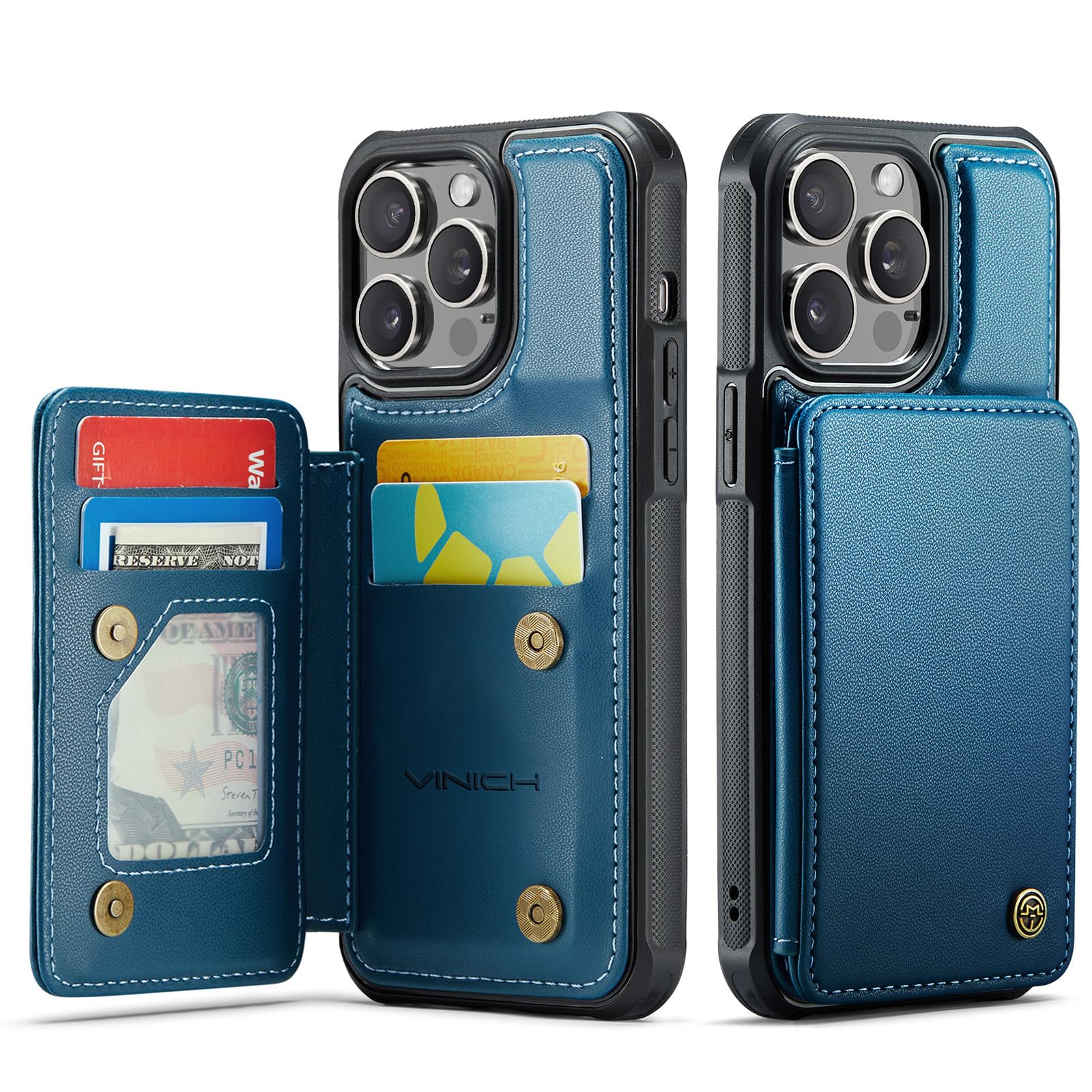 Capa De Telefone Vinich Para Iphone 13 Pro Wallet Com Porta-cartões Azul