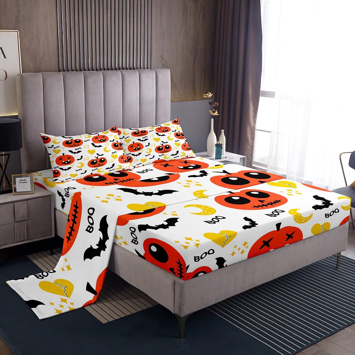 Conjunto De Roupa De Cama Feelyou Happy Halloween Para Crianças Em Tamanho Real Com Lençóis