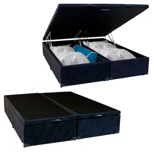 Cama Box Bau Bipartido King Suede Premium Santo Box Bipartido 47x192x203