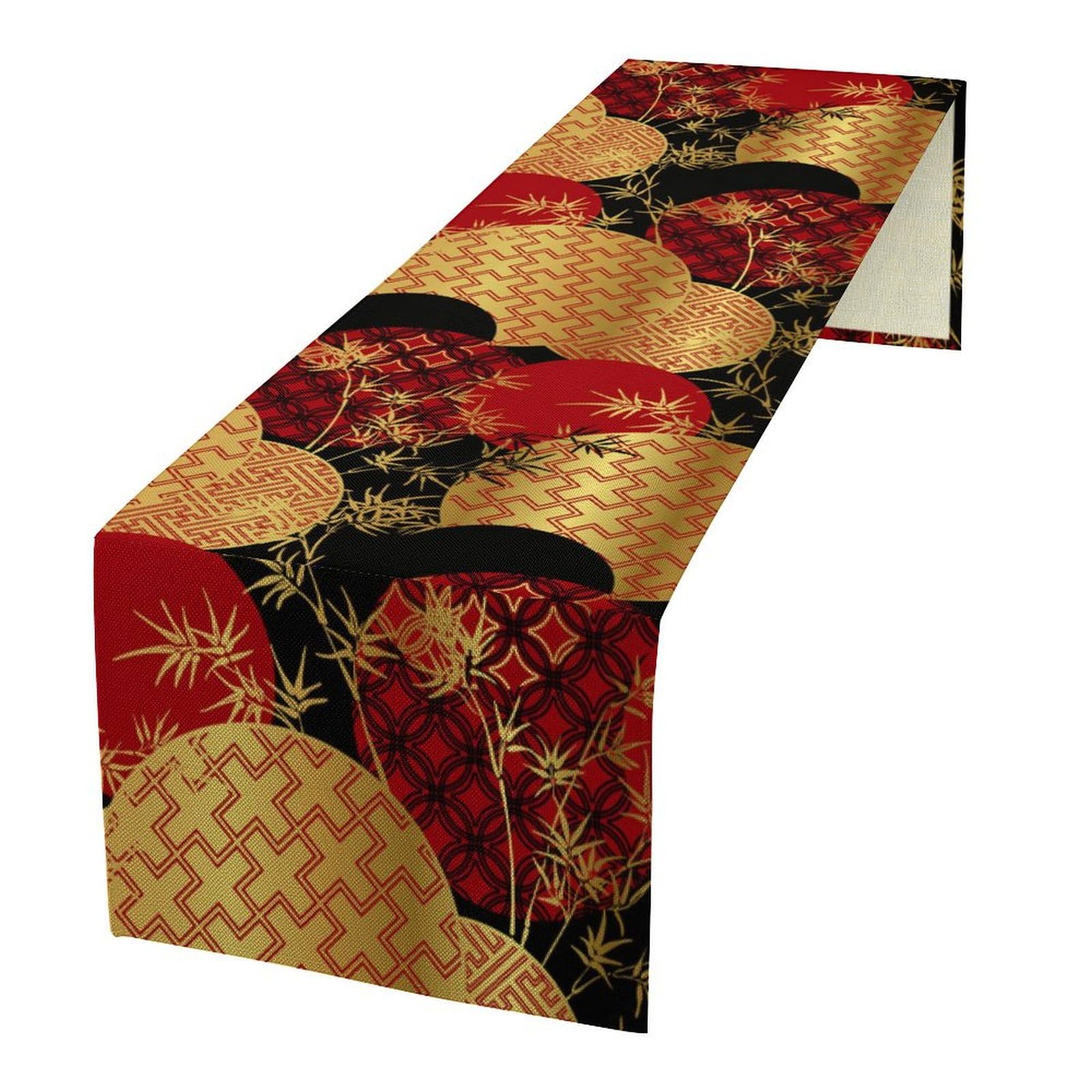 Table Runner Janjcurt Japanese Luxury Red Black Gold Bamboo