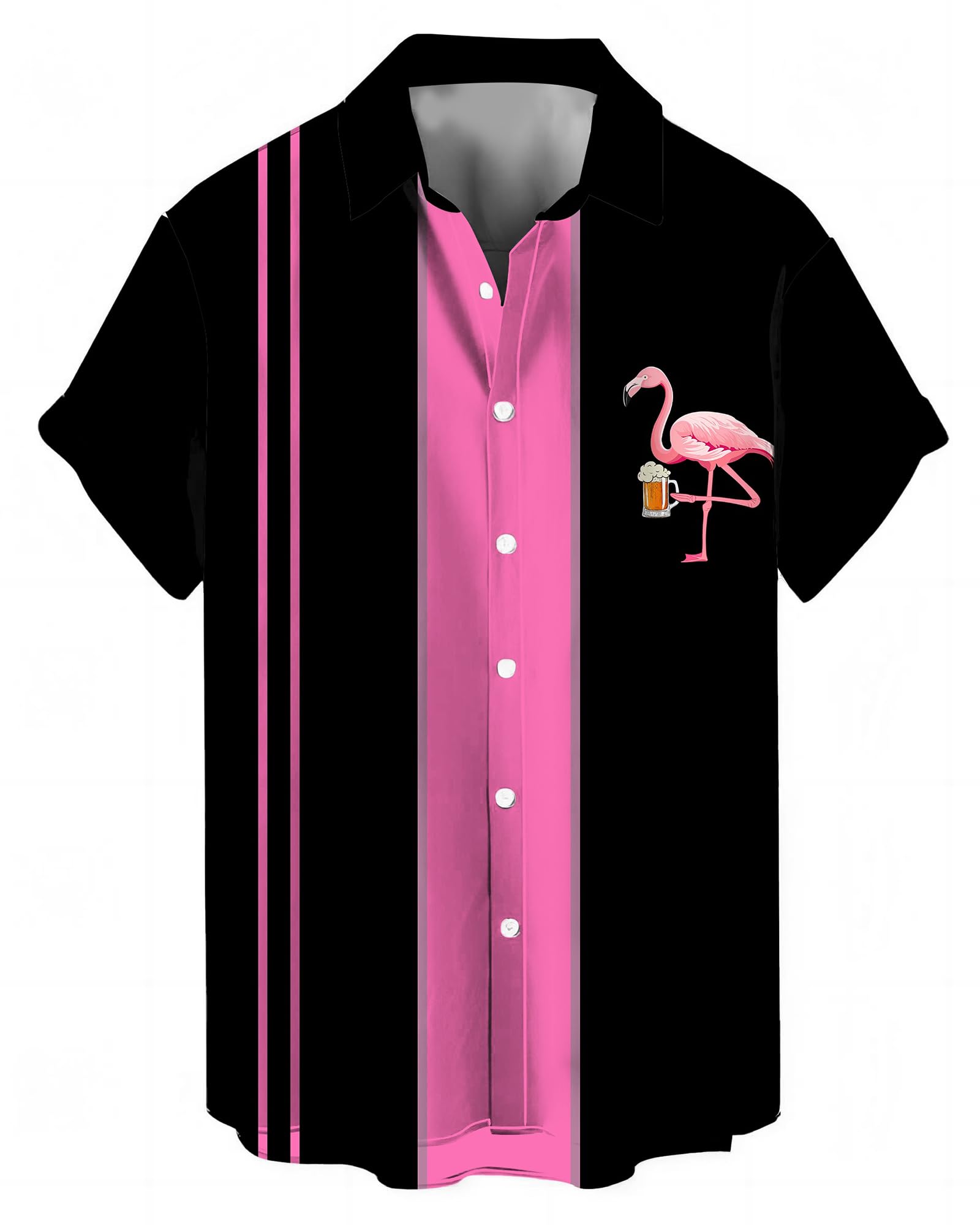 Camisa De Boliche Ybhuo Vintage Flamingo Print Para Homens