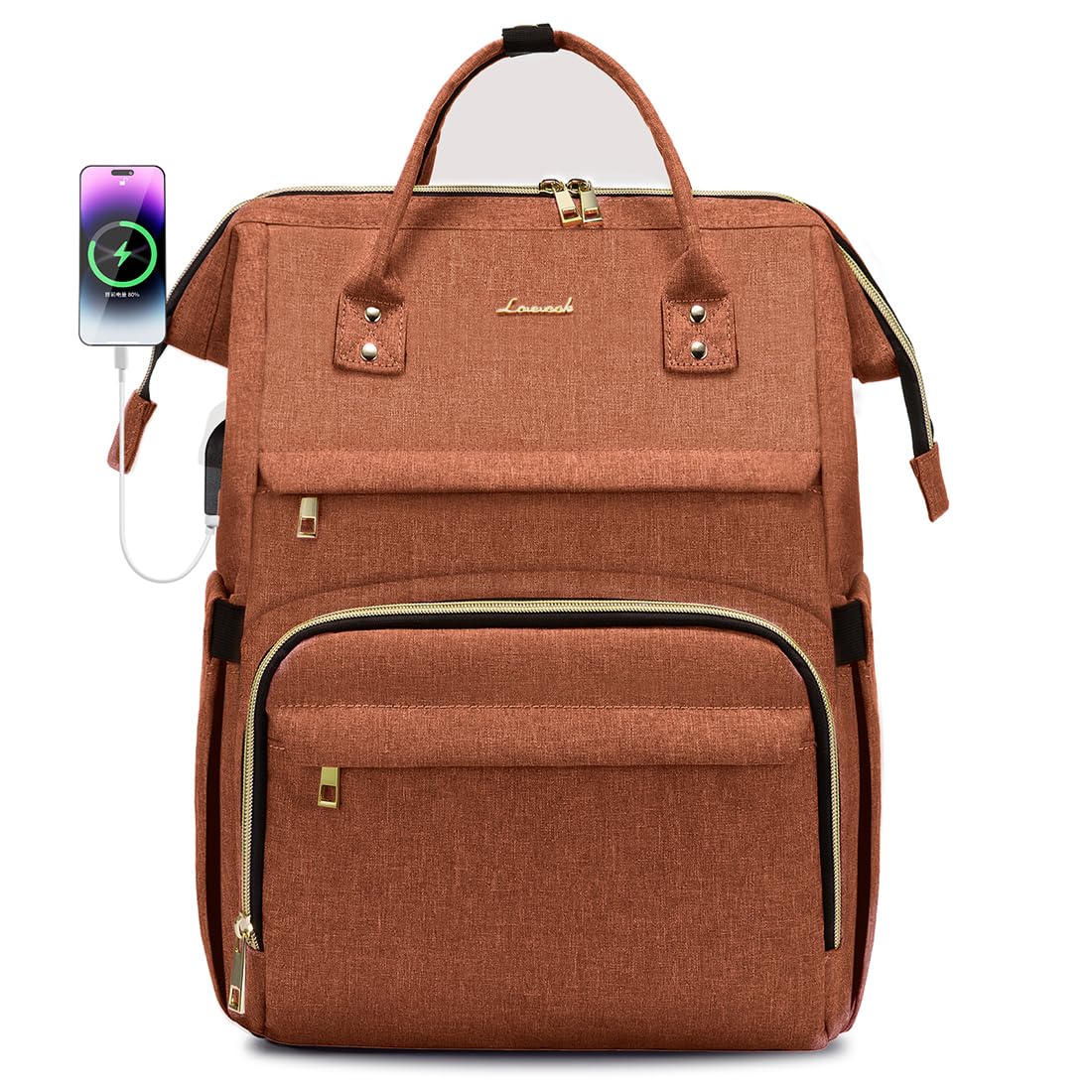 Mochila Para Laptop Lovevook Para Mulheres 15,6" Impermeável Laranja