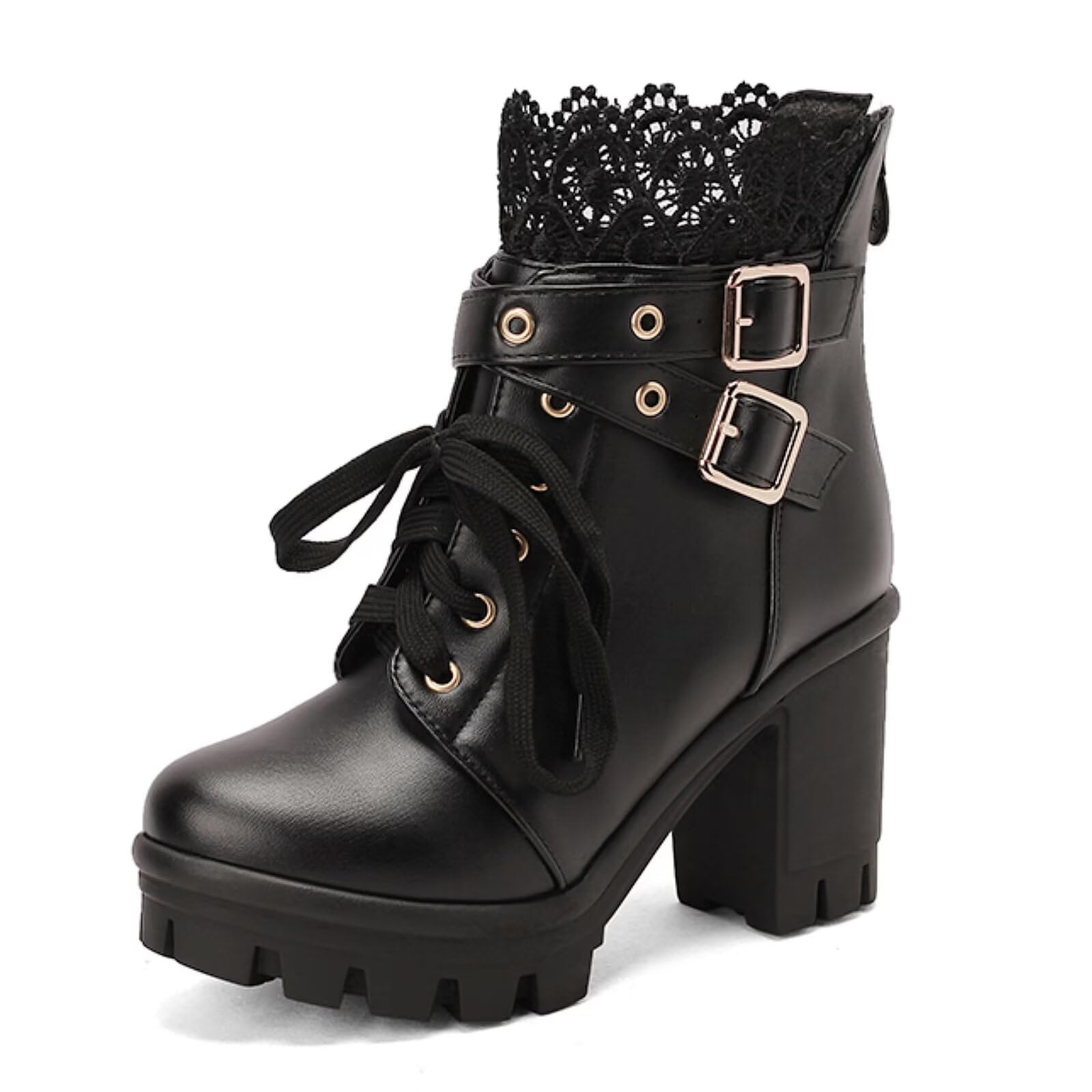 Botas De Plataforma Meotina Goth Lace Fivela, Salto Alto, Pretas 9