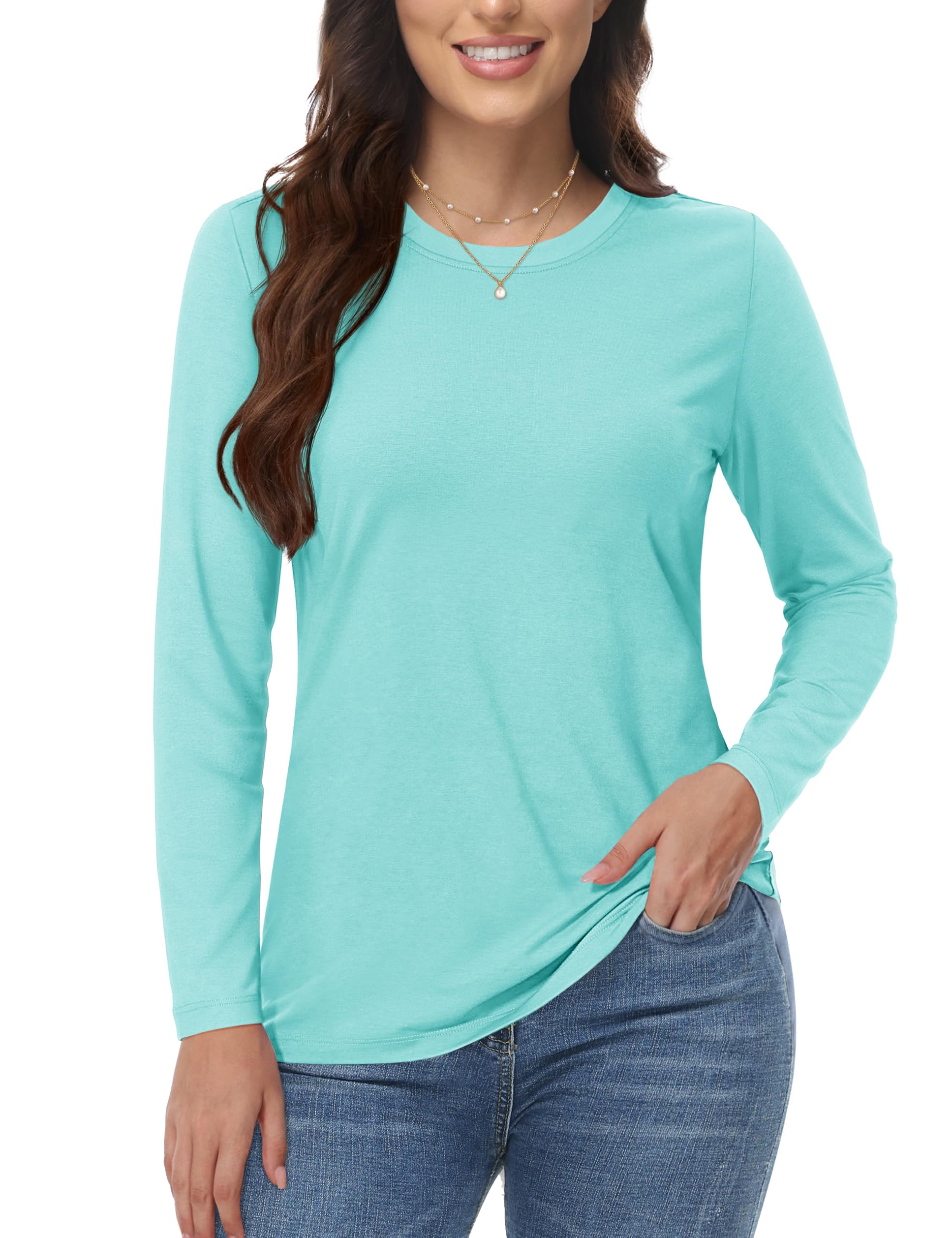 Camiseta Feminina Yucolen De Manga Comprida De Algodão Fall Lake Blue Xl