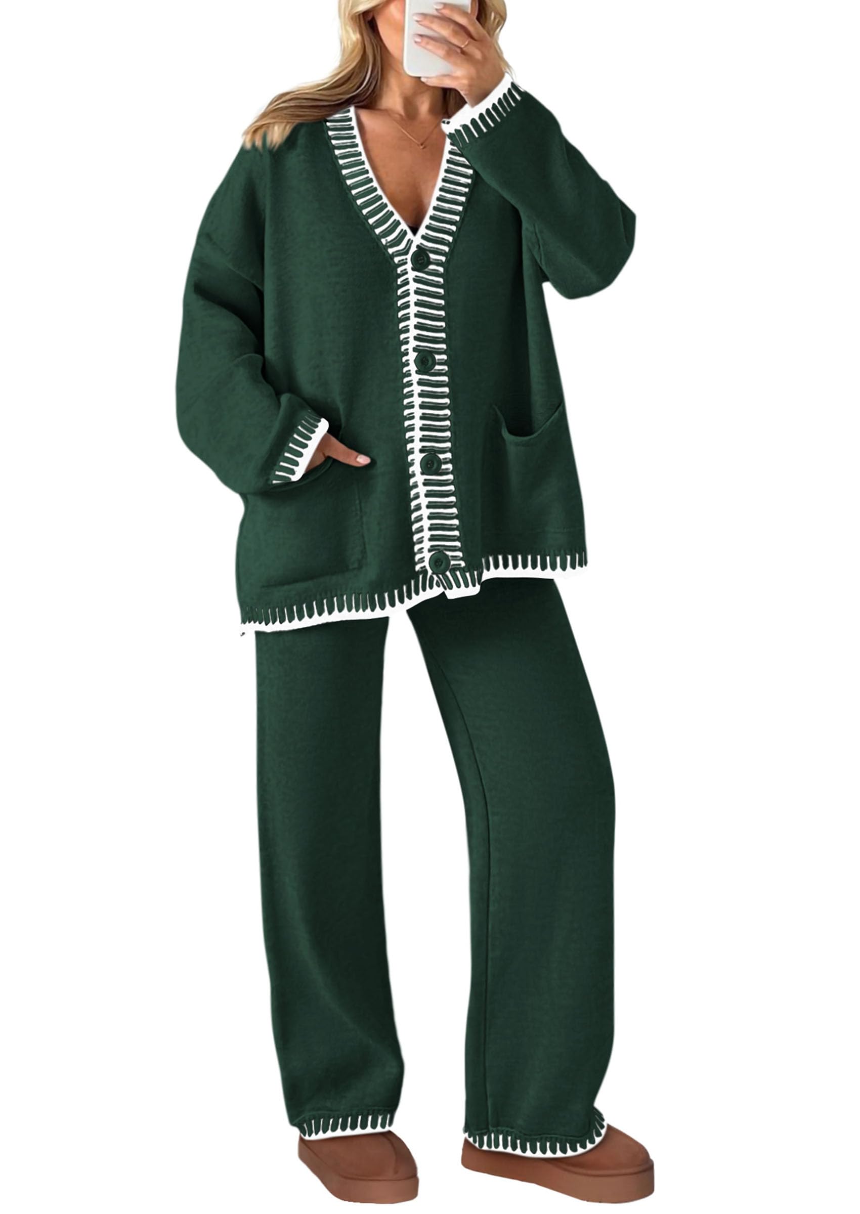 Roupas Femininas De 2 Peças Loungewear Prettygarden, Verde Escuro
