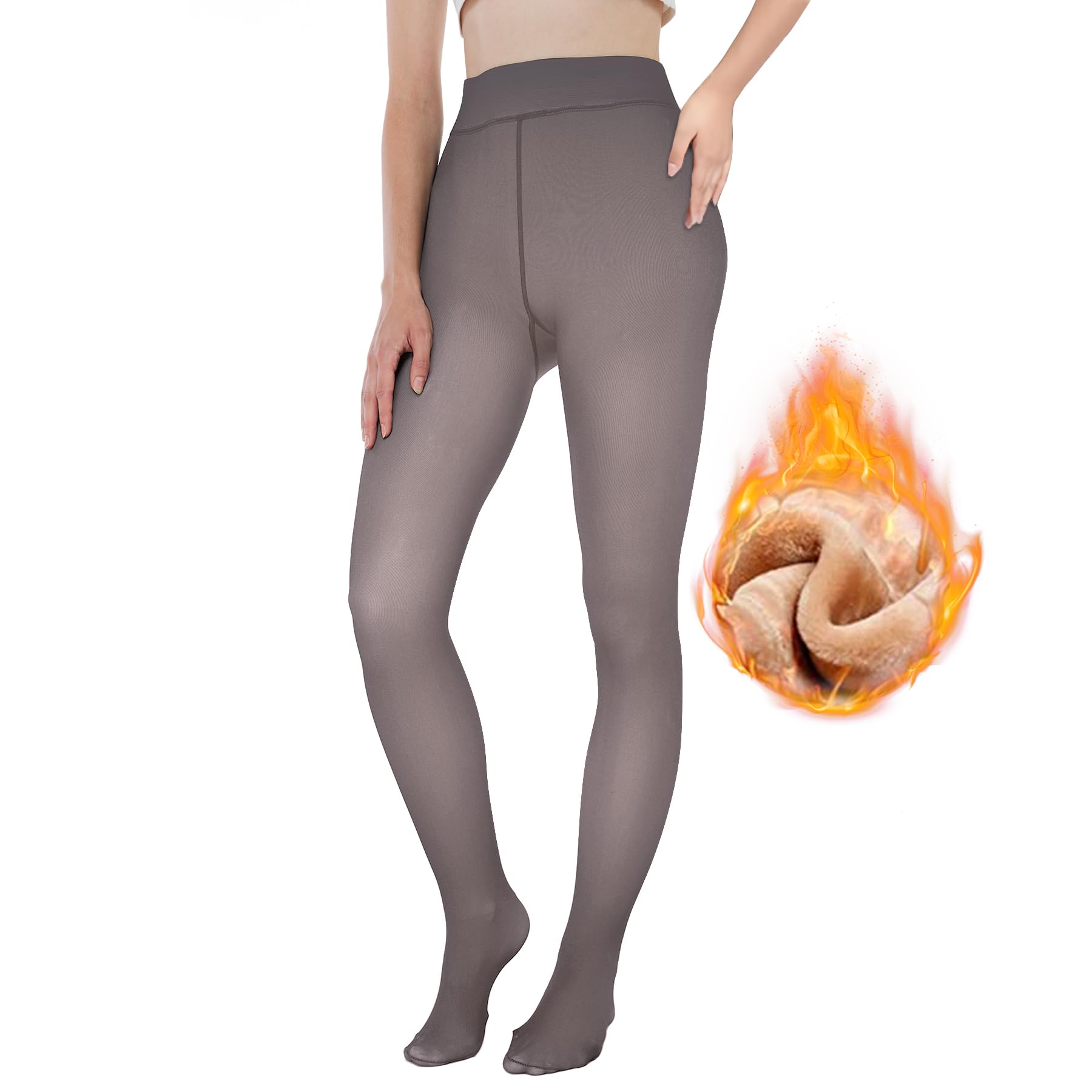 Meias Forradas De Lã Exquislife Sheer Thick Para Mulheres - Cinza