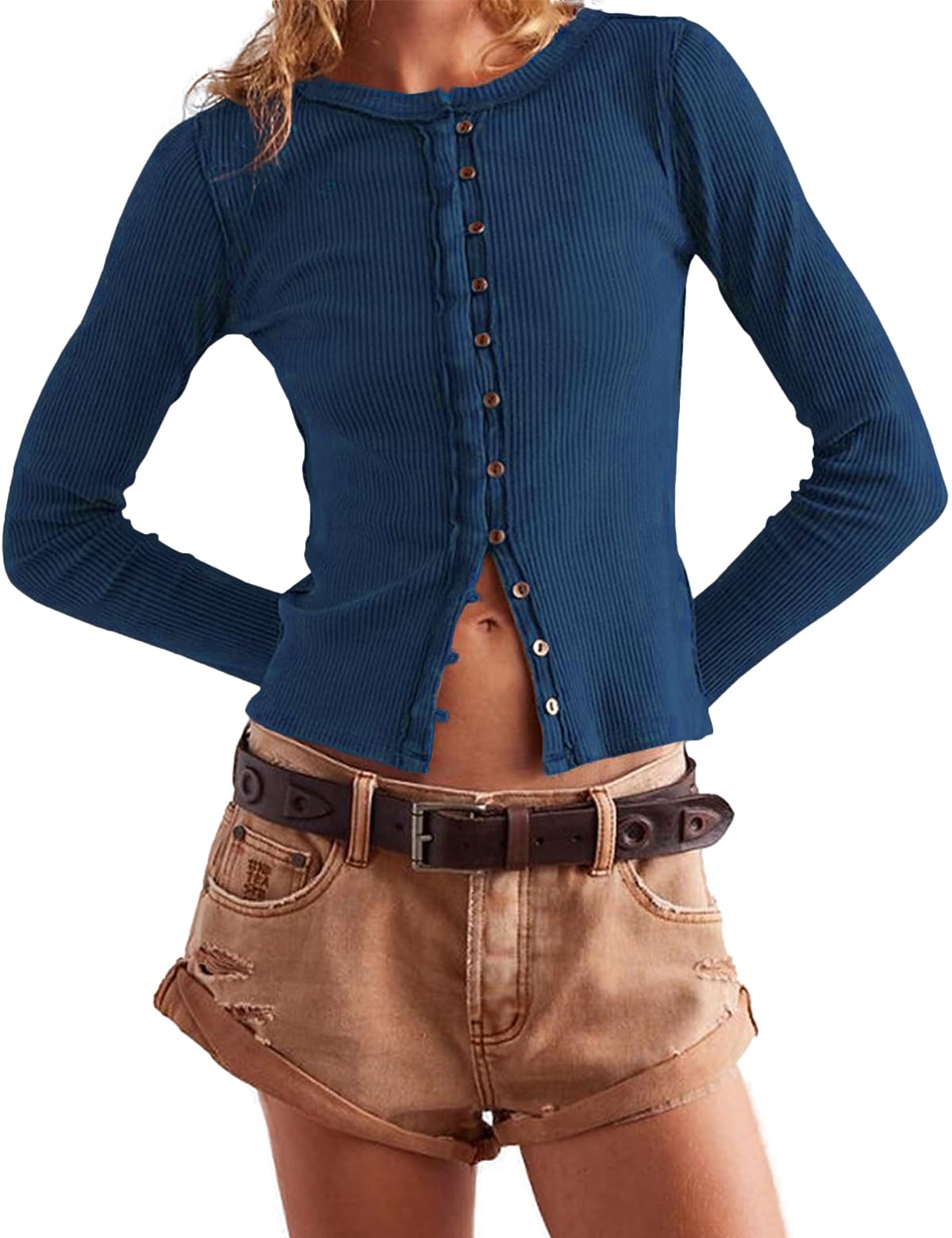 Camisa Cardigã People Free Dupe Button Down Navy Women