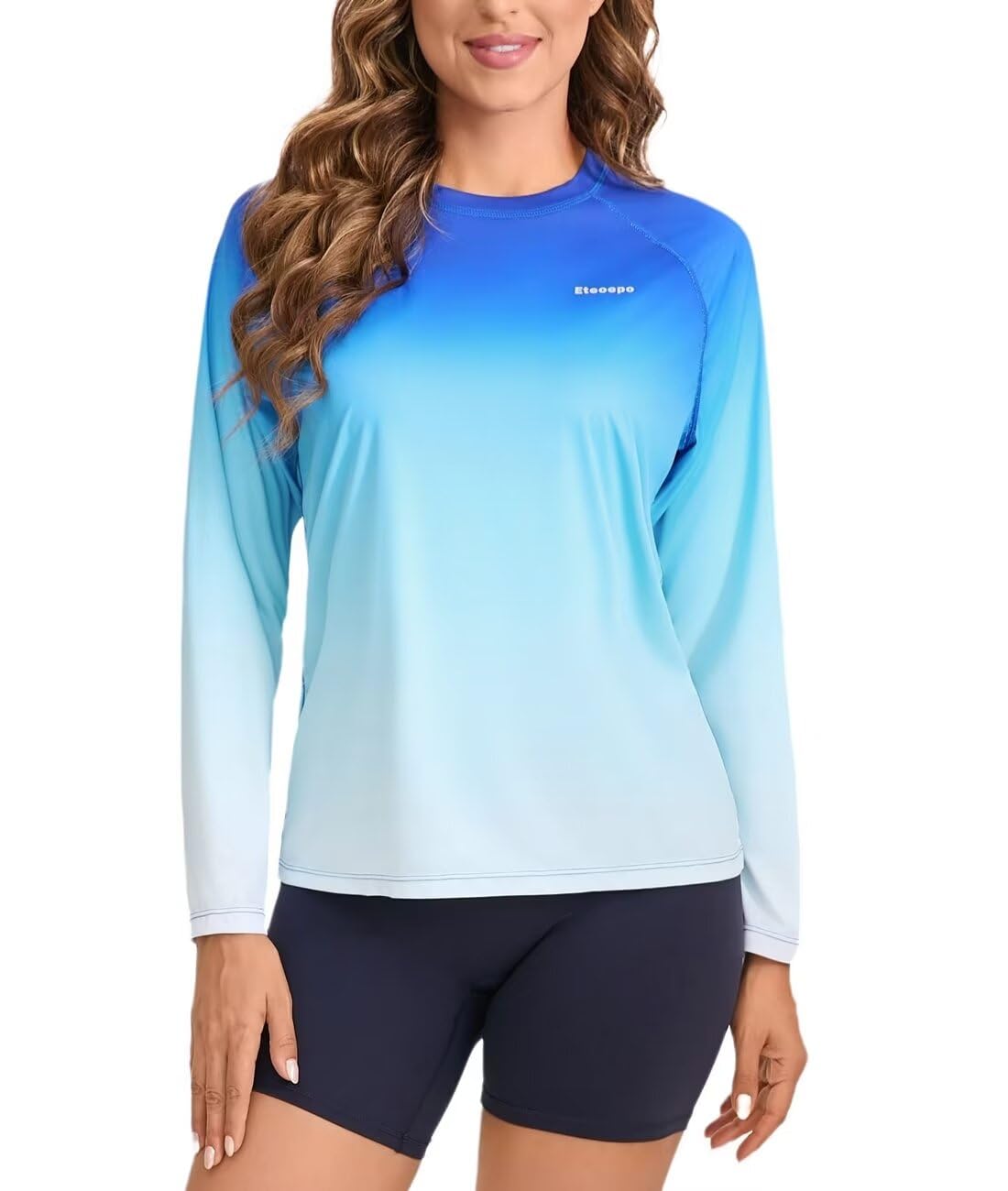 Rash Guard Eteoepo Para Mulheres De Manga Comprida Upf 50+ Azul 3xl