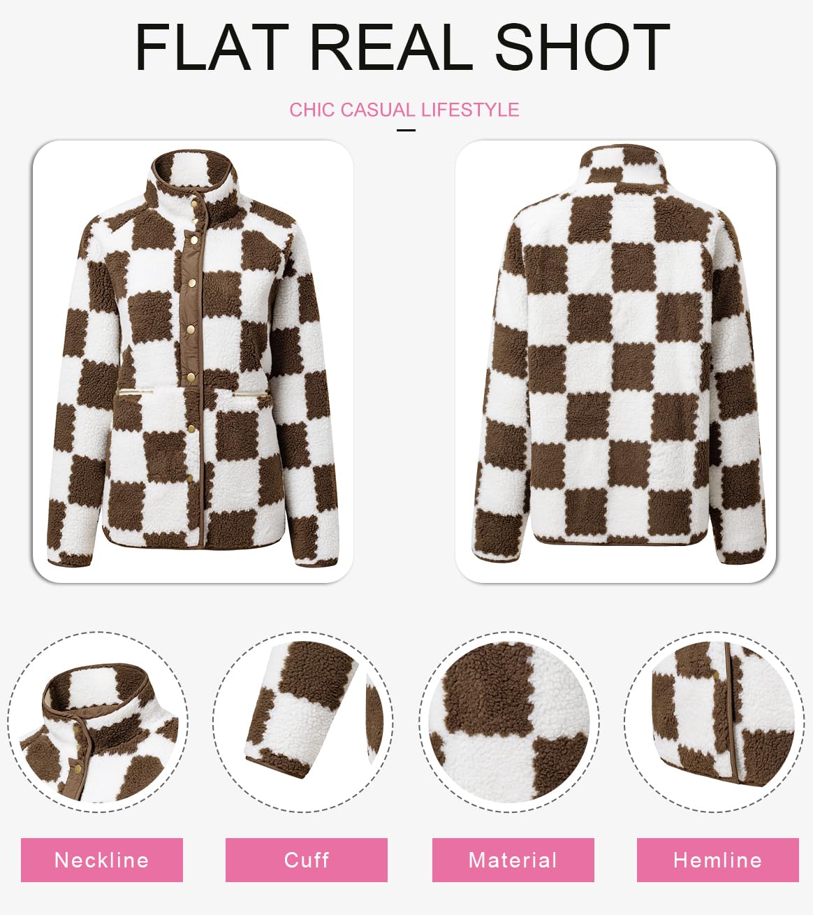 Jaqueta Shewin, Outono De 2024, Casual, Xadrez, De Lã Sherpa, Feminina