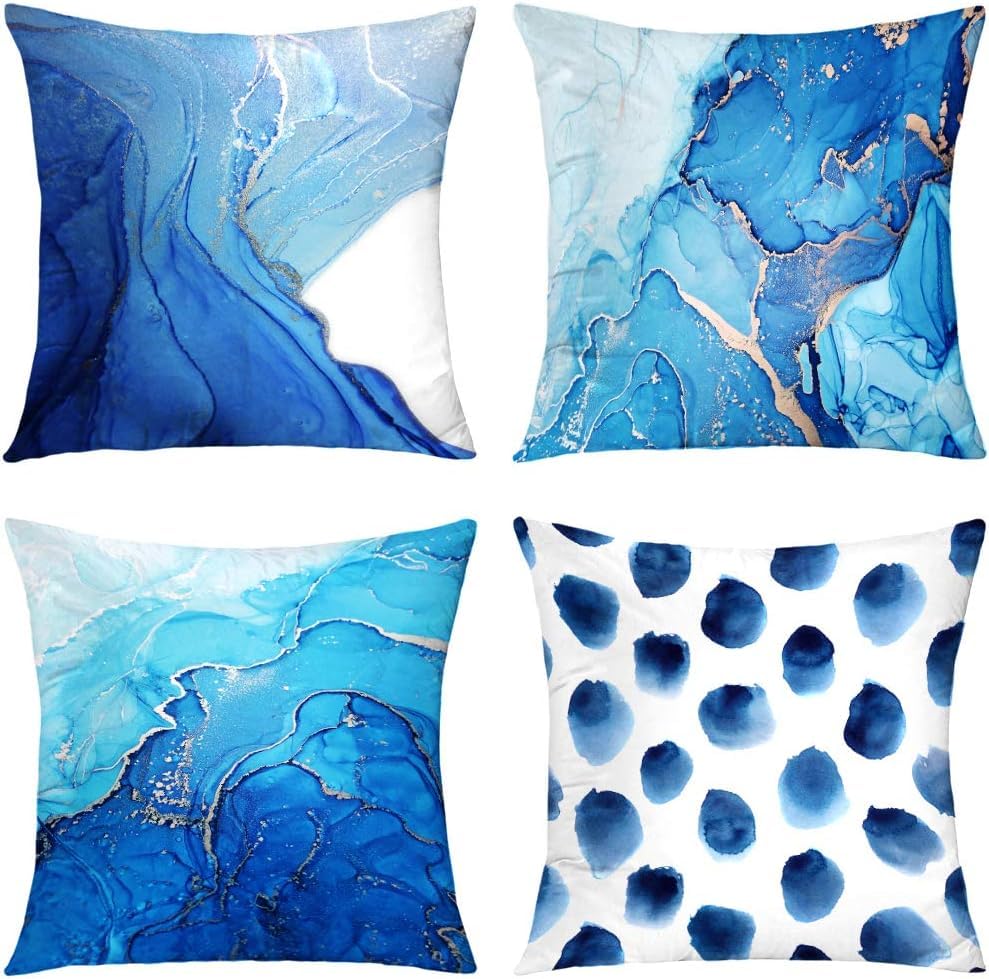 Capas De Almofada Galmaxs7 Decorativas Em Mármore Azul Marinho