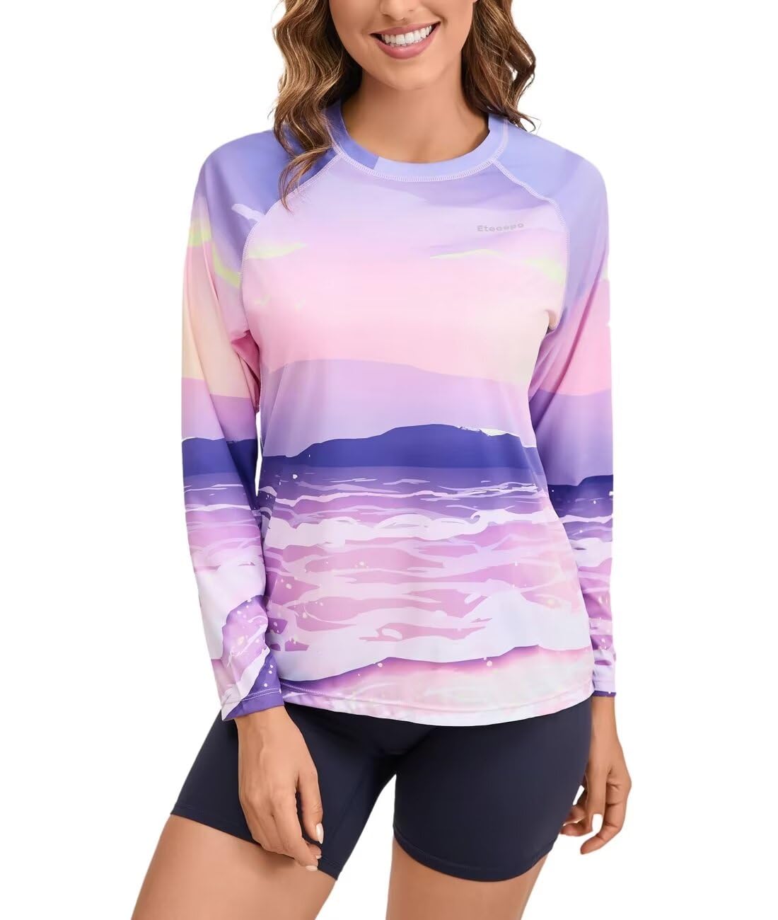 Rash Guard Eteoepo Para Mulheres De Manga Comprida Upf 50+ Roxo 2gg