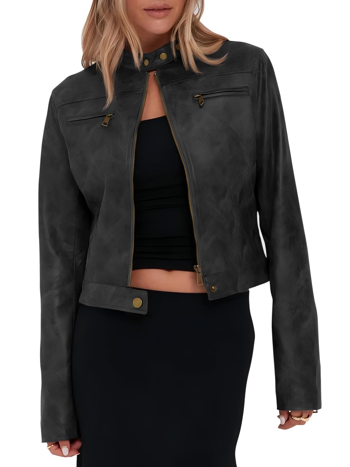 Jaqueta Onedreamer De Couro Sintético Recortada Vintage Para Mulheres