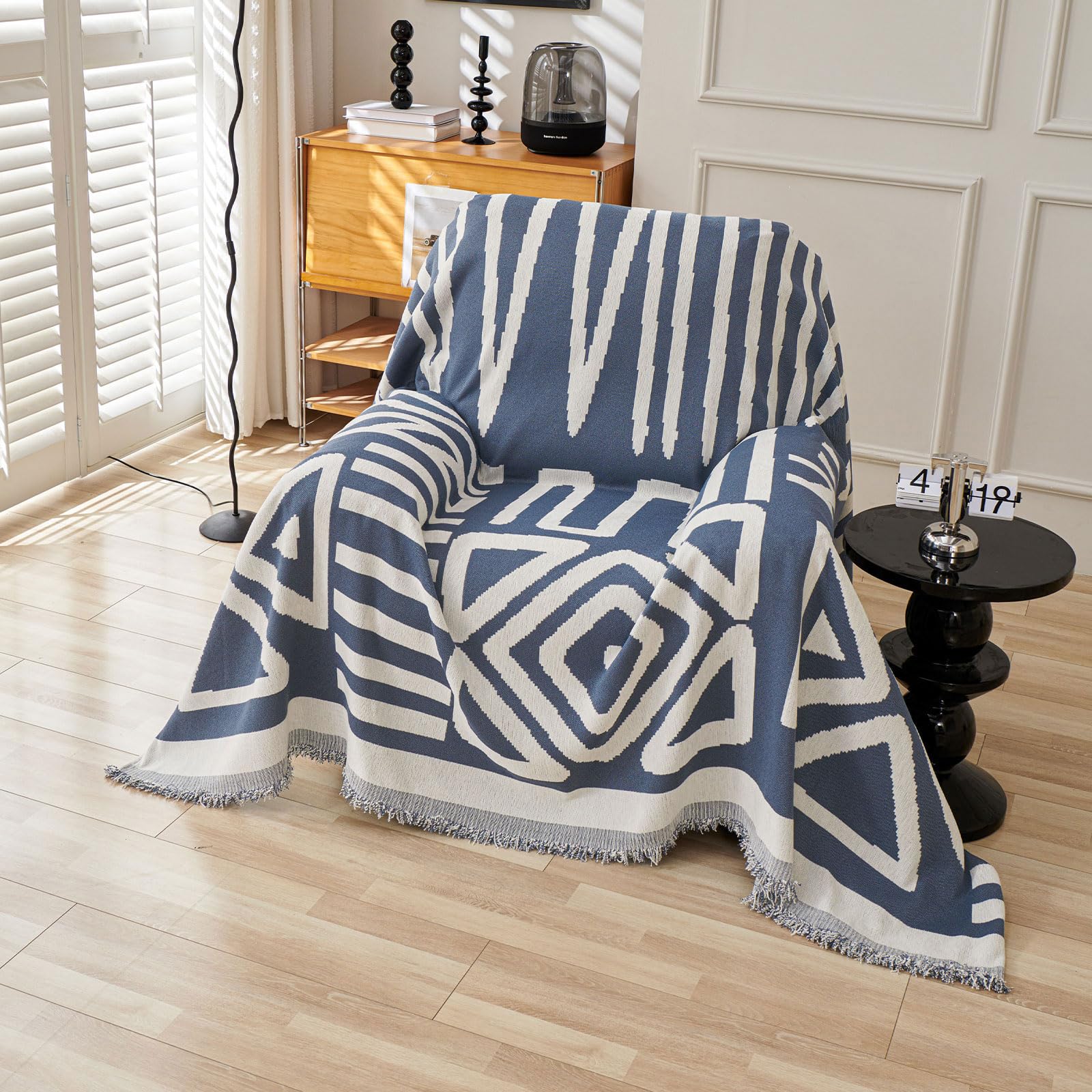 Capa De Sofá Para Poltrona Dreamingo Boho Chenille Blue 150x180cm