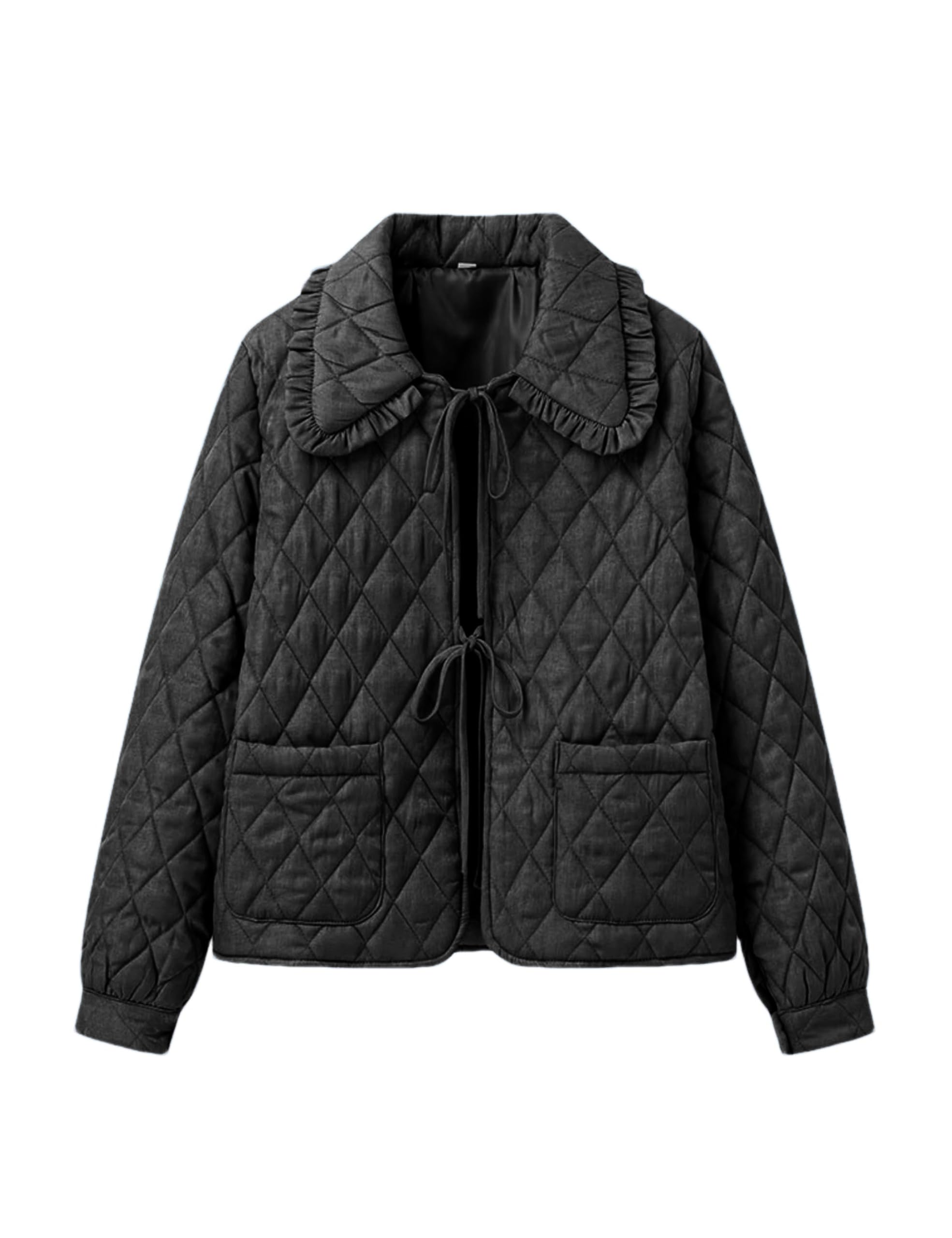 Casaco Feminino Vimida Acolchoado Leve, Preto De Inverno, Xl