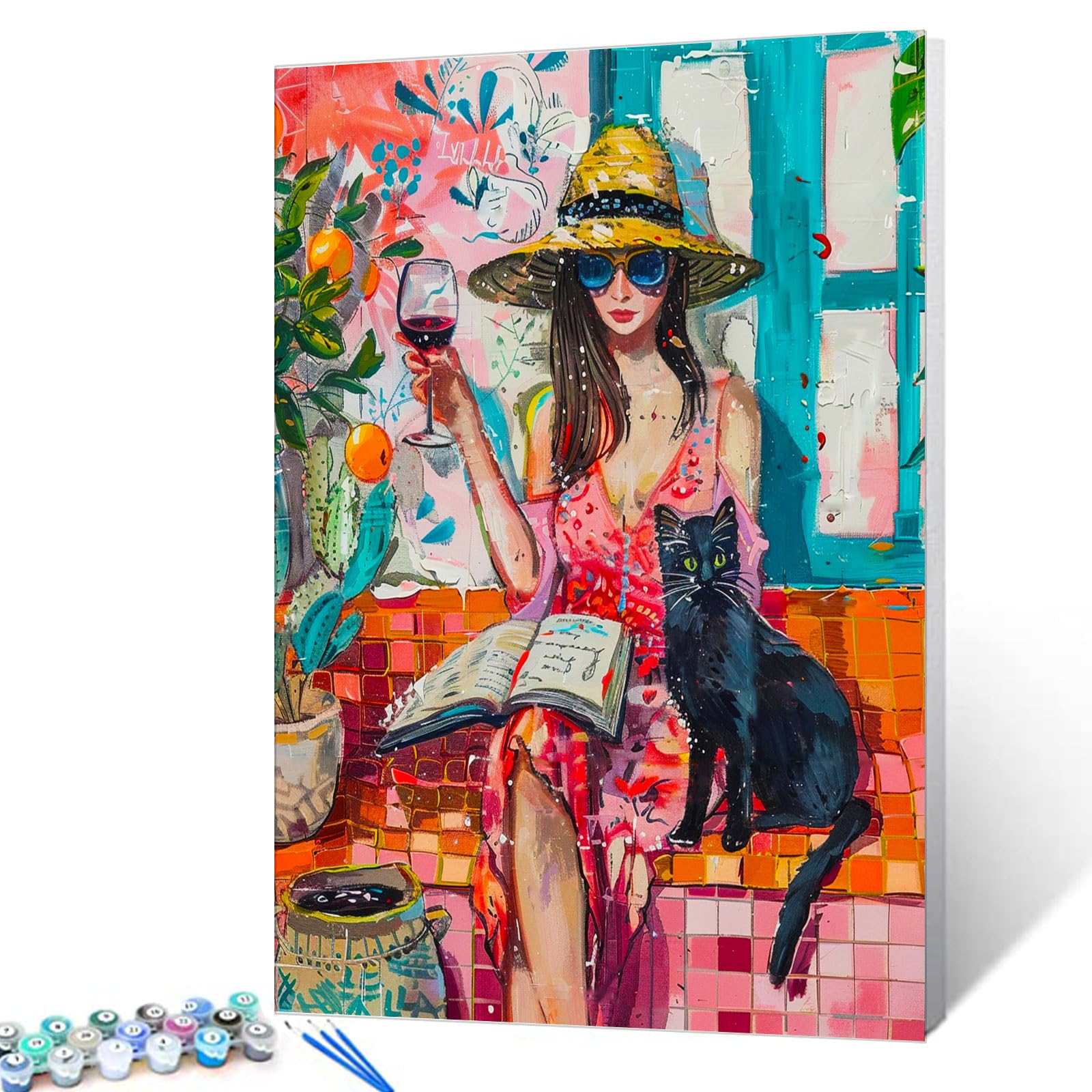 Kit Paint By Numbers Aihonmin Girl Com Gatinho Preto Para Adulto