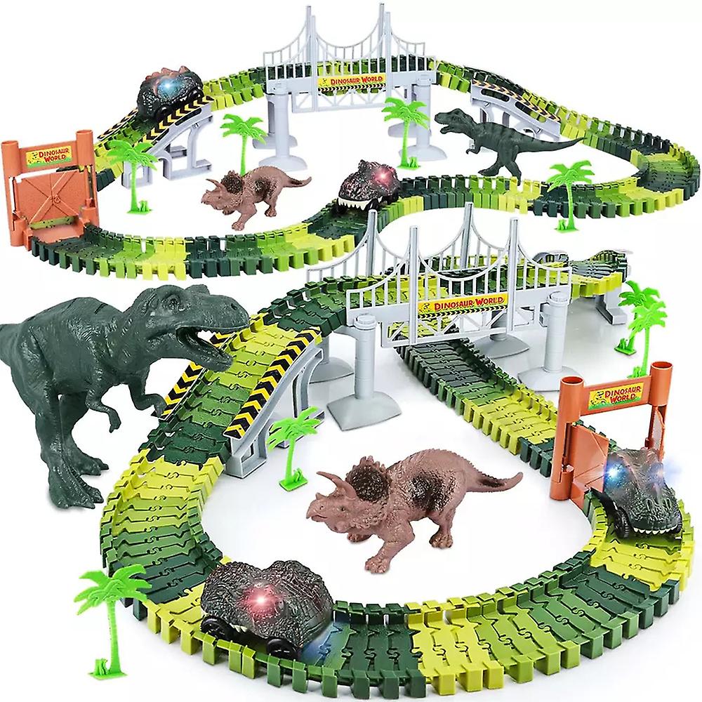 Brinquedos De Dinossauro Diy Car Race Train Set Jurassic Dino World Fle