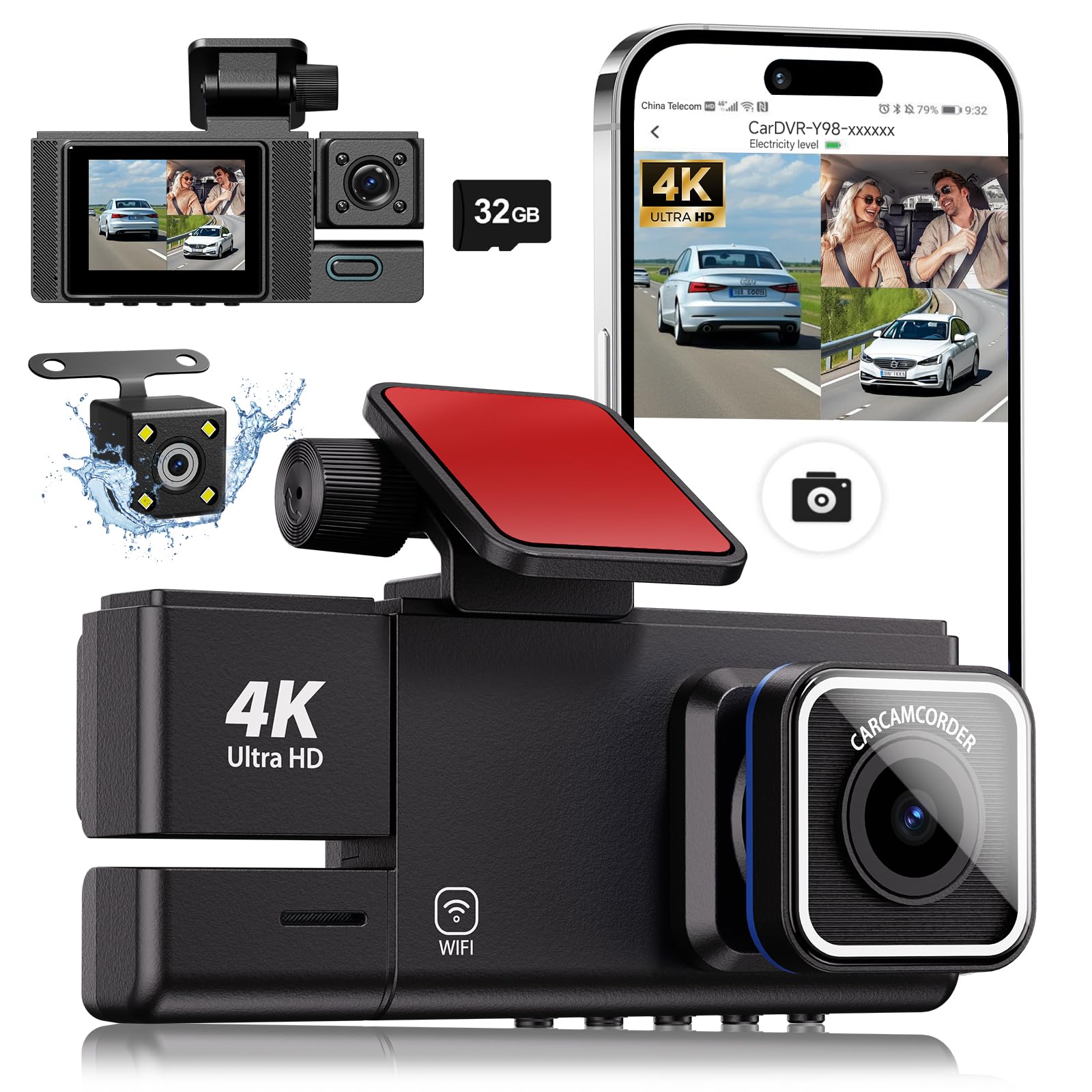 Dash Cam Emrstores 3 Canais Wifi 4k Uhd Frontal E Traseiro