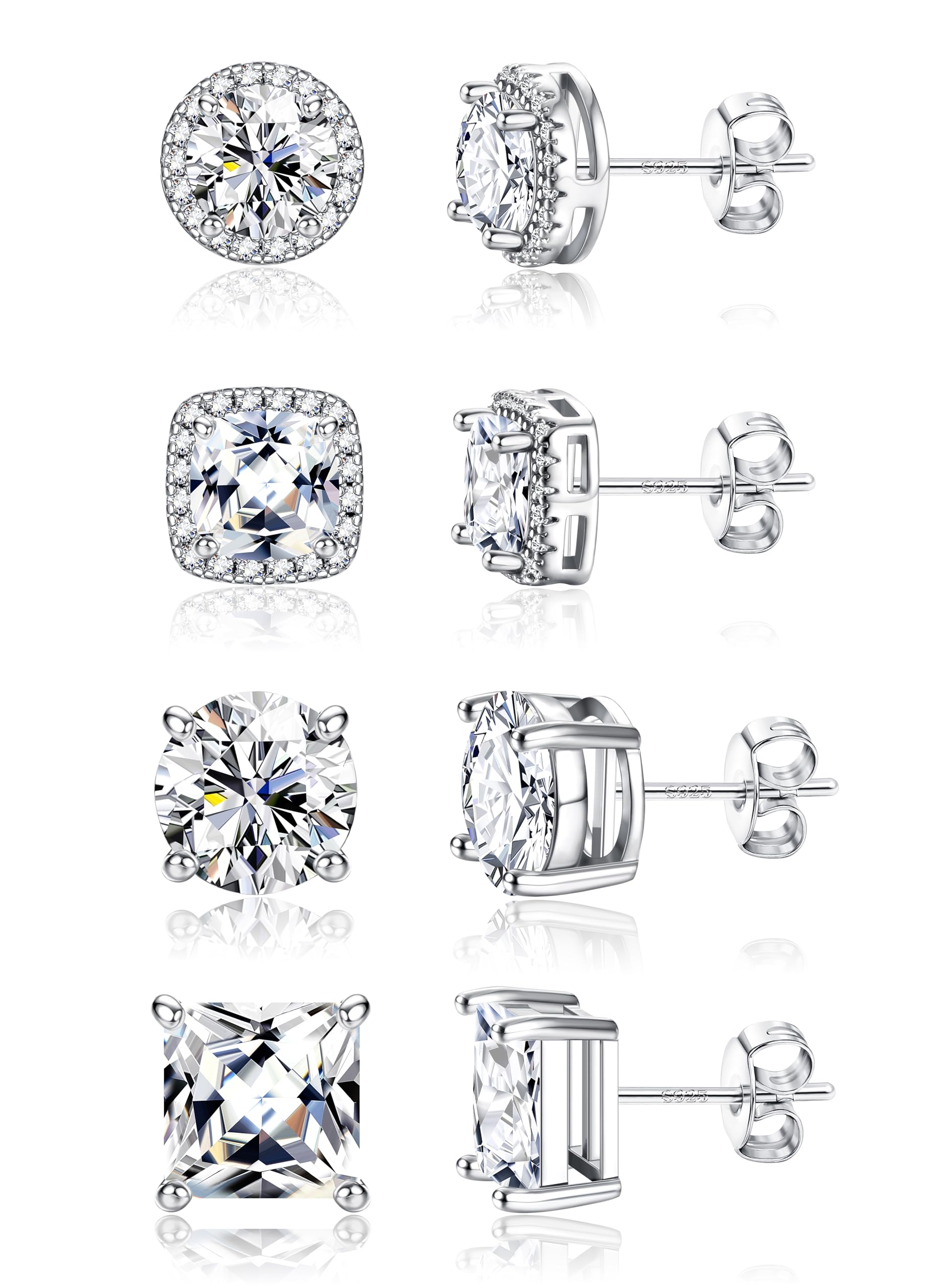 Brincos De Zircônia Cúbica Studs Yadoca 6/8/10 Mm Banhados A Ouro 18k