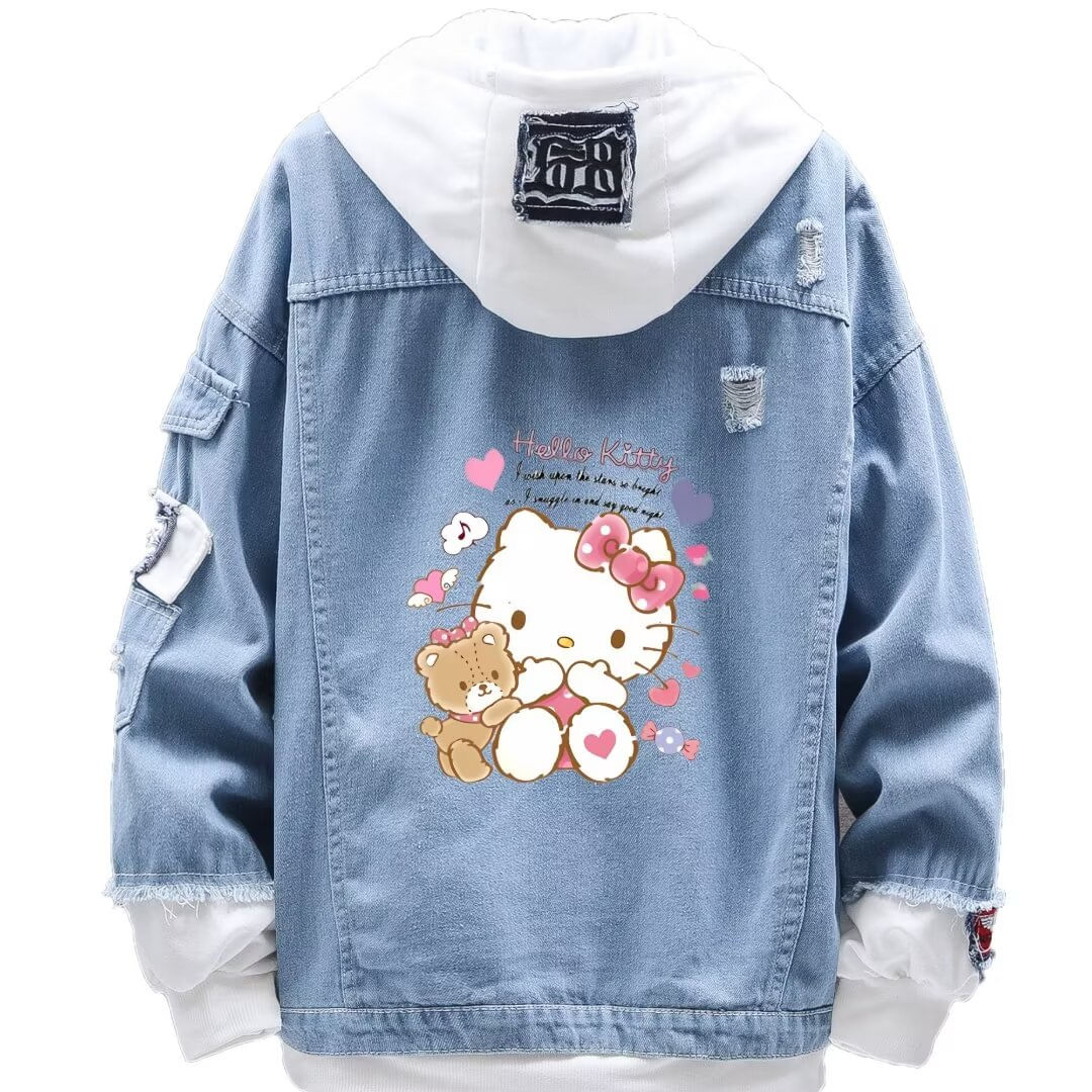 Jaqueta Jeans Estilo Casual Hello Kitty Ice Cream Pattern