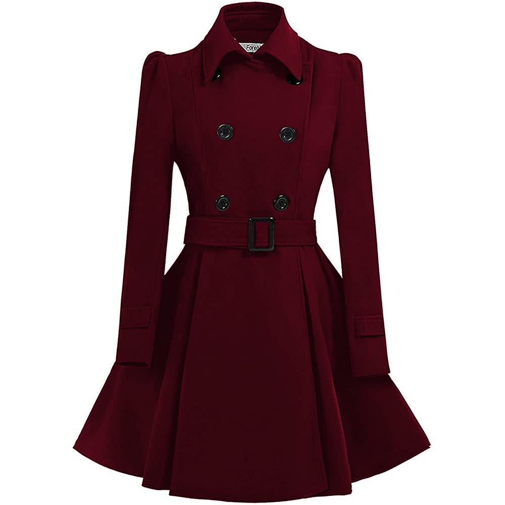 Casaco Foremode Women Swing, Peito Duplo, Lã, Ervilha, Vinho, Vermelho