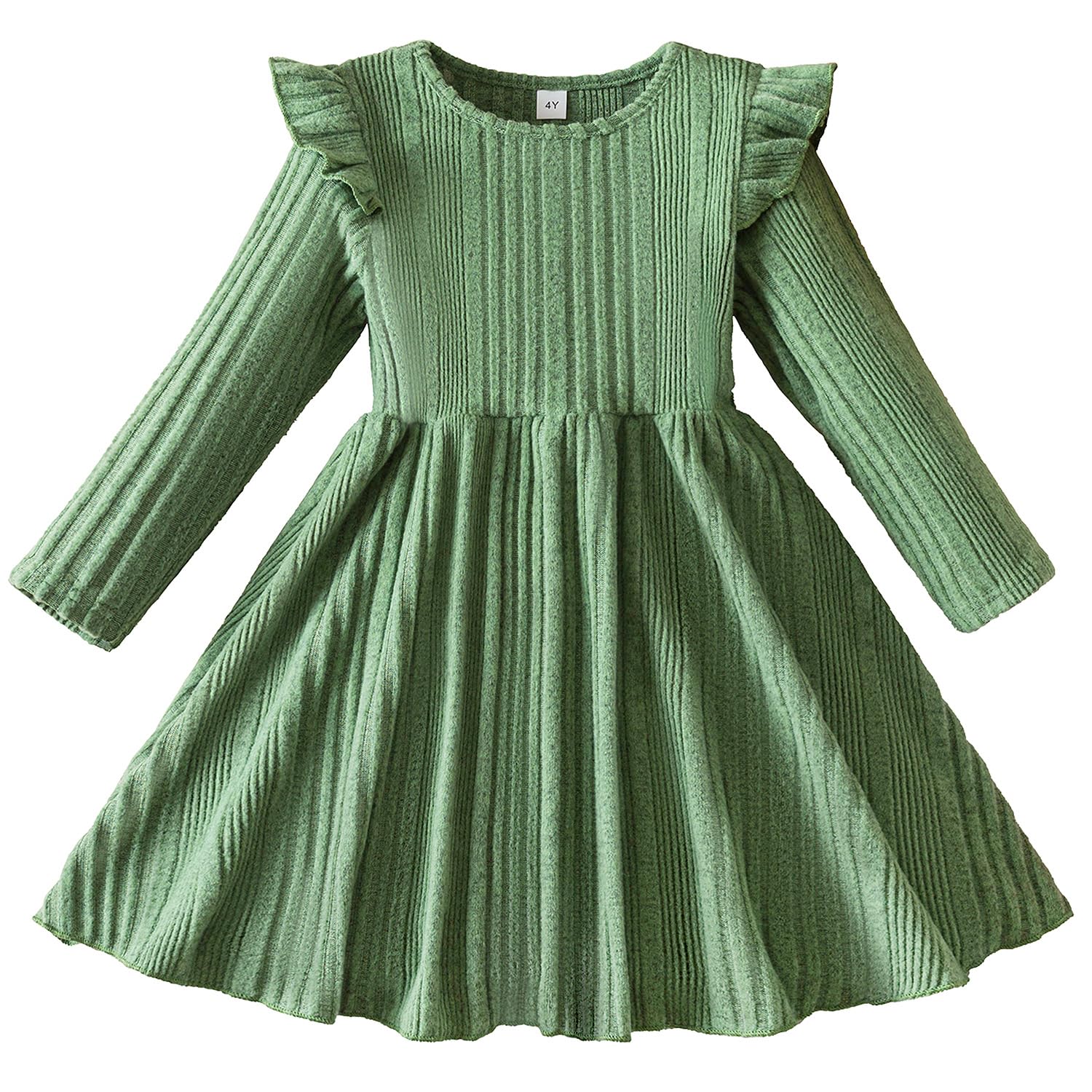 Vestido De Festa Hnxdyy Feminino Com Babados De Malha Canelada, Manga Comprida, Verde 6y