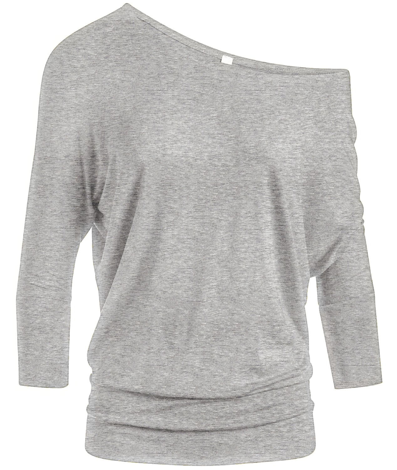 Top Simlu Dolman, Manga 3/4, Drapeado, Gola Redonda, Cinza Mesclado