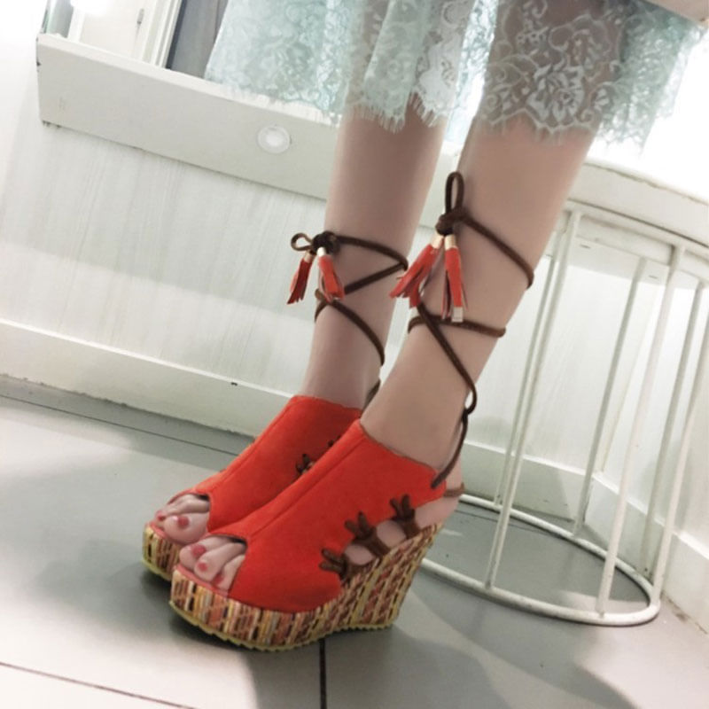 Trifle Cunha Salto Tornozelo Alça Boca De Peixe Sandálias Casuais Ladi