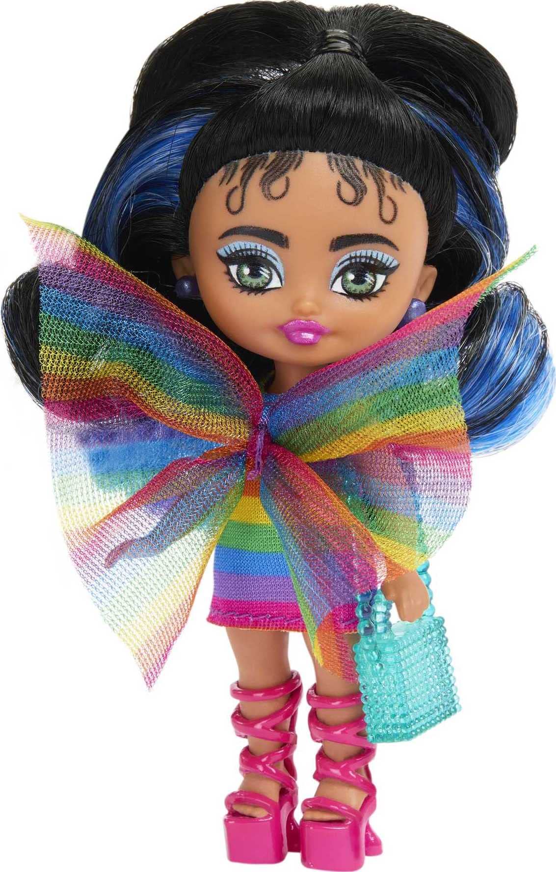 Boneca Barbie Extra Mini Minis Com Vestido Arco-íris 8,25 Cm Com Acc