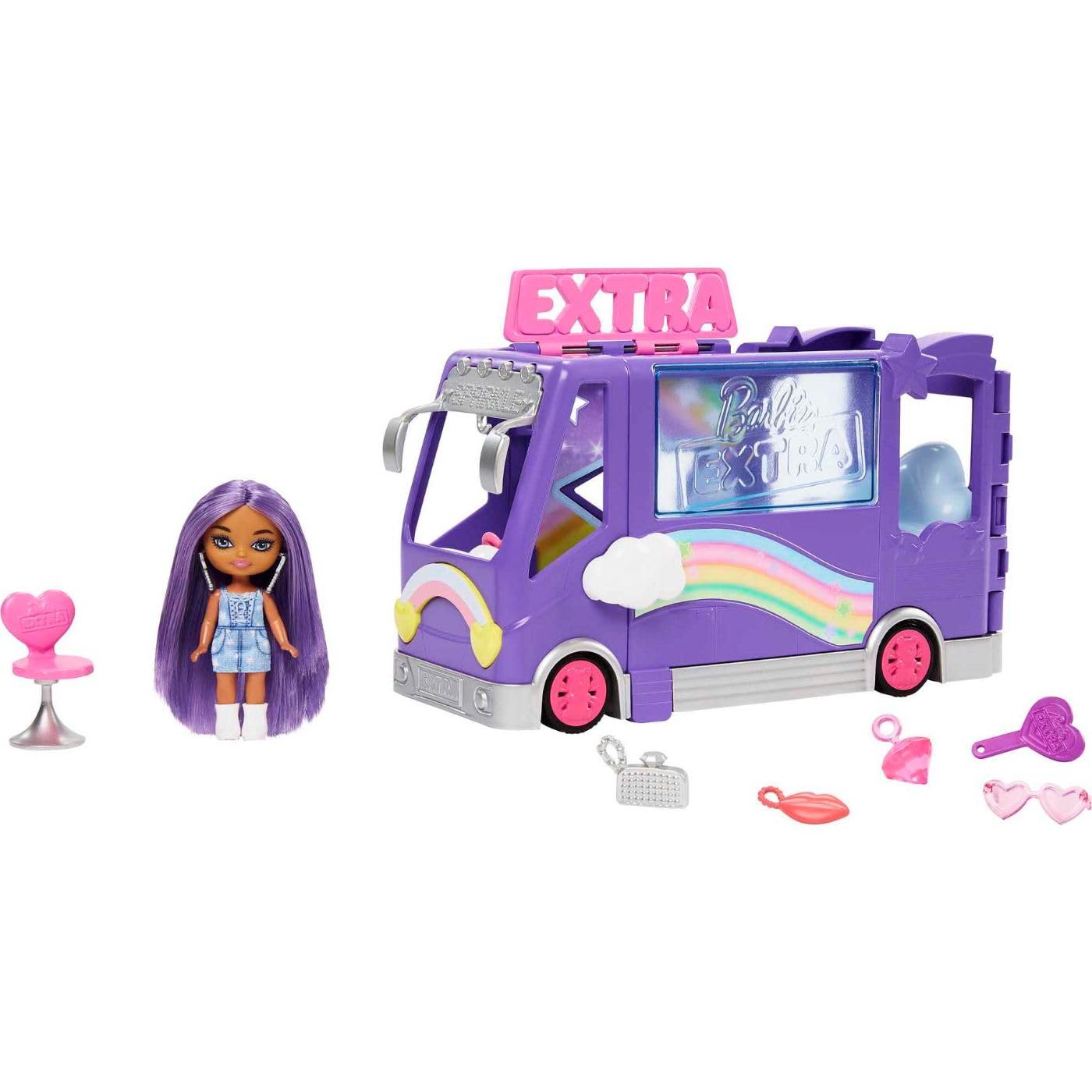 Playset Barbie Extra Mini Mini Boneca E Veículo De Brinquedo Com Ônibus De Turismo