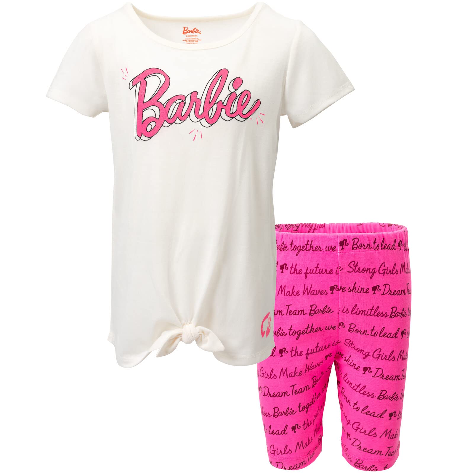 Conjunto De Roupas: Camiseta E Shorts Para Meninas Da Barbie, Rosa/branco