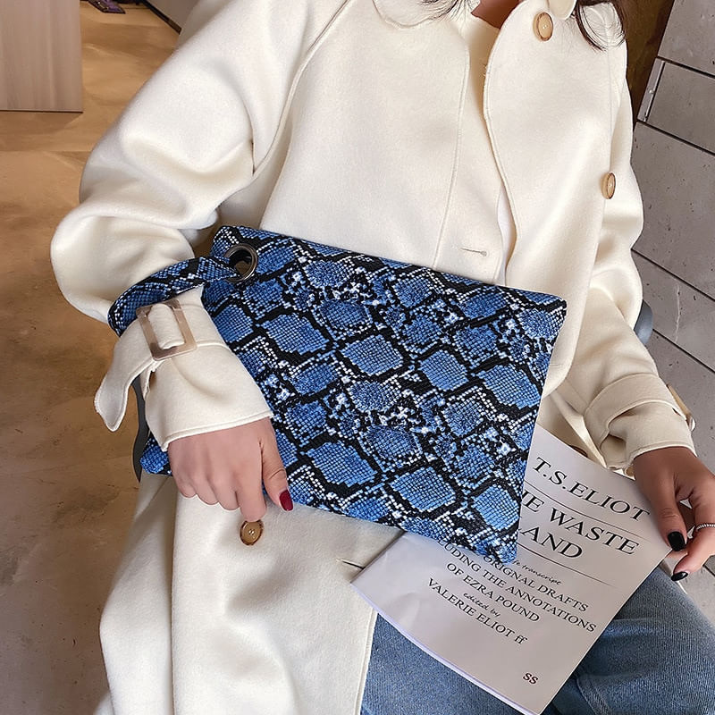Moda Feminina Square Snake Print Wristlet Clutch Mulheres Casu