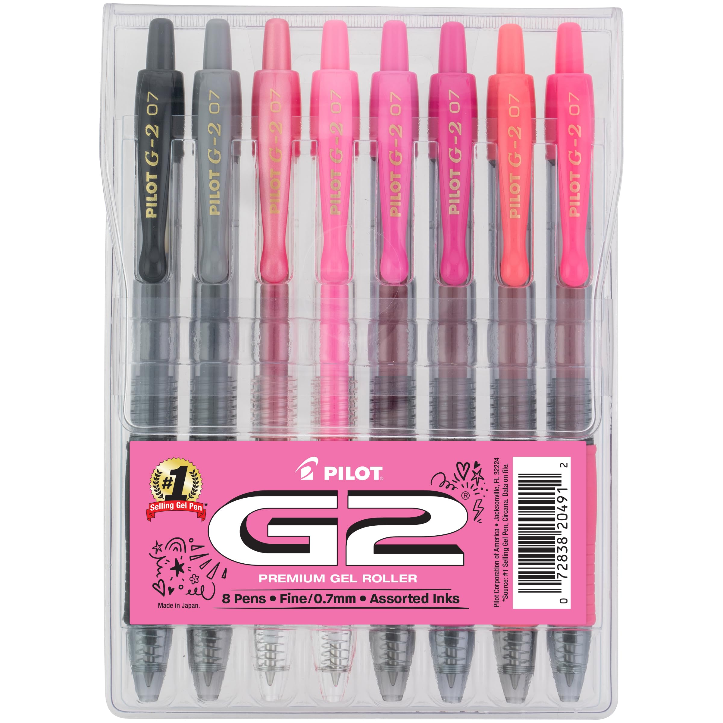 Canetas De Rolo De Gel Pilot G2 Premium Mean Girls, Pacote Com 8, 0,7 Mm