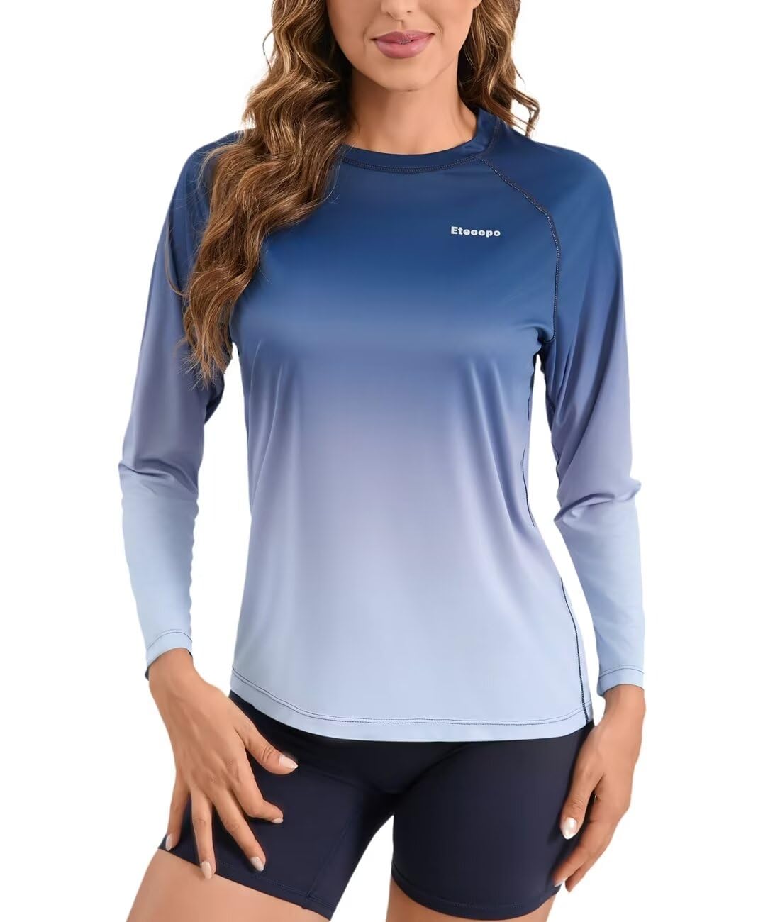 Rash Guard Eteoepo Para Mulheres Upf 50+ De Manga Comprida Azul Marinho Gg