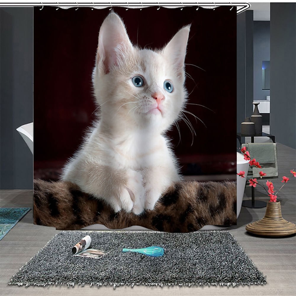 Gato Bonito Impresso Impermeável Chuveiro Cortina Polieste