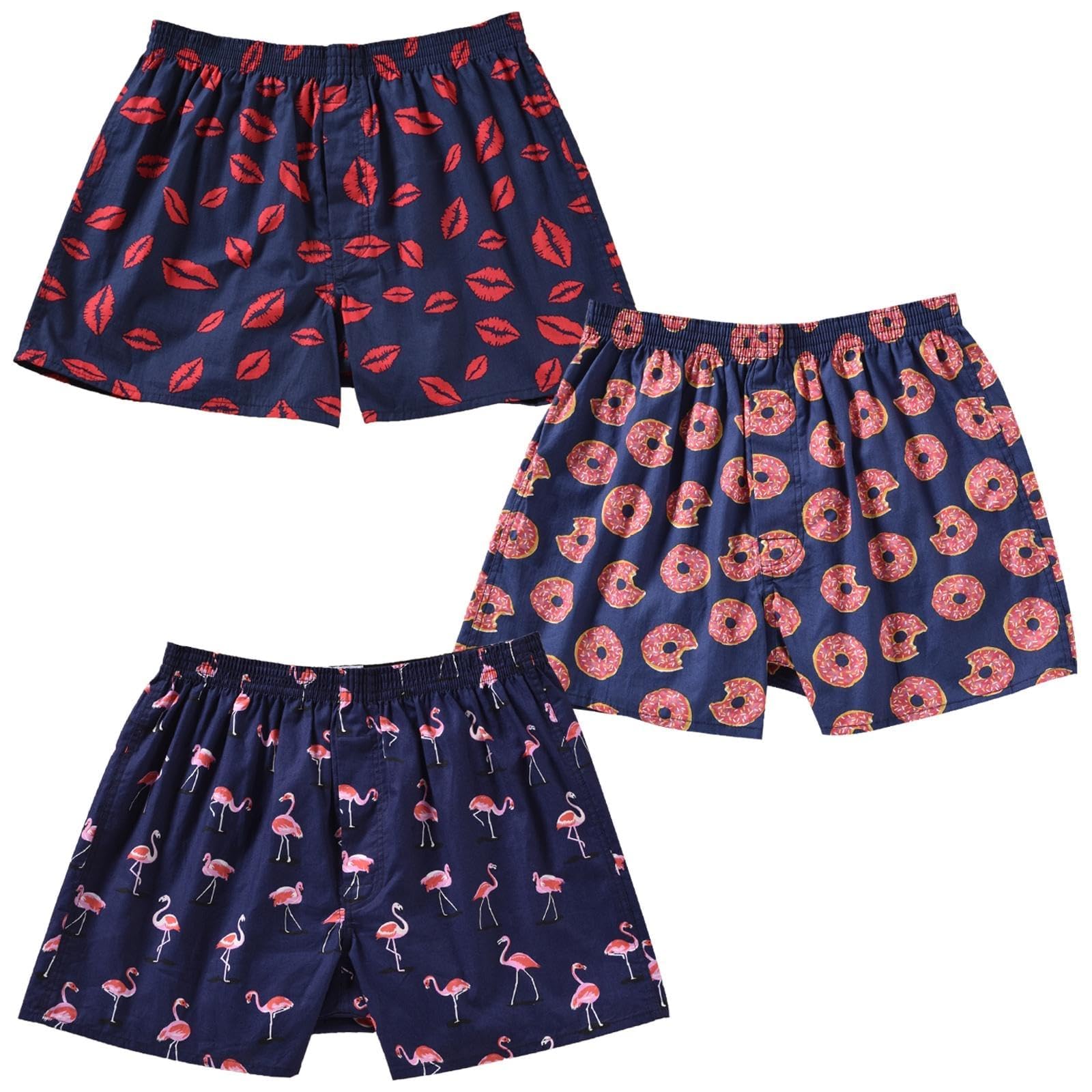 Shorts Boxer Cinvik Loose Fit Funny Print Lipprint, Pacote Com 3