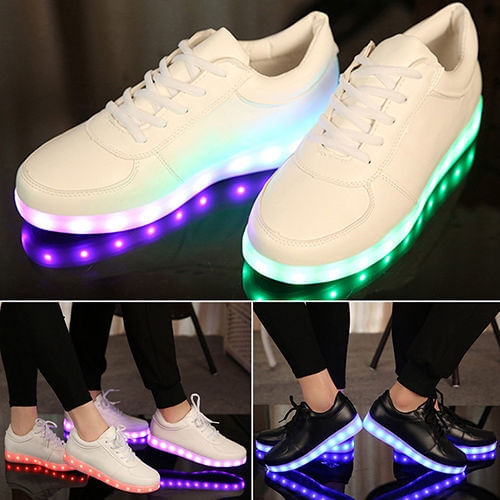 Yucheer Sapatos Esportivos Femininos Com Luzes Led - Branco(37)