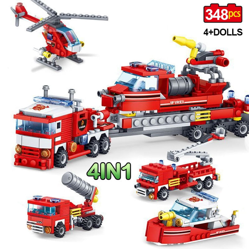 Construtor Fit Lego 348pcs Fire Station Car Helicopter Bar Uns