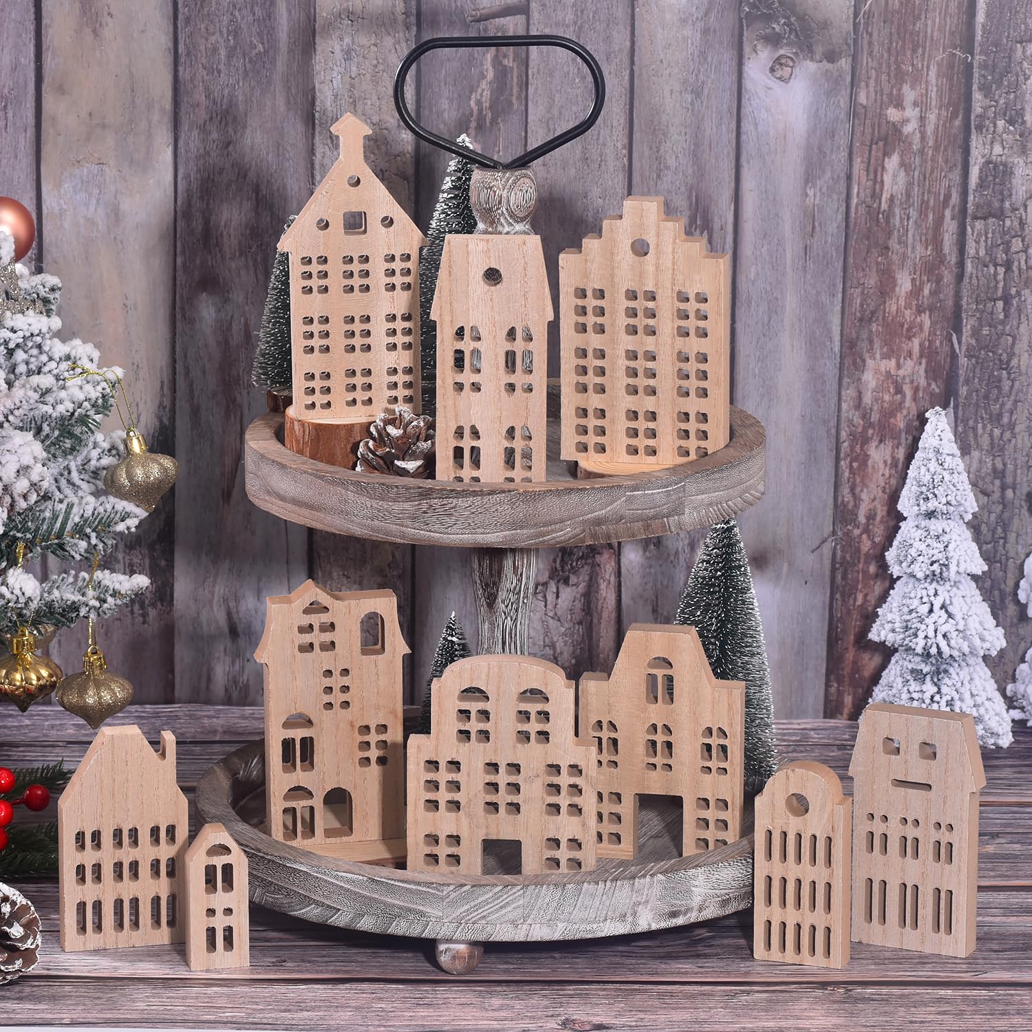 Decoração De Natal Em Bloco De Sinalização Em Forma De Casa De Madeira (10 Unidades)