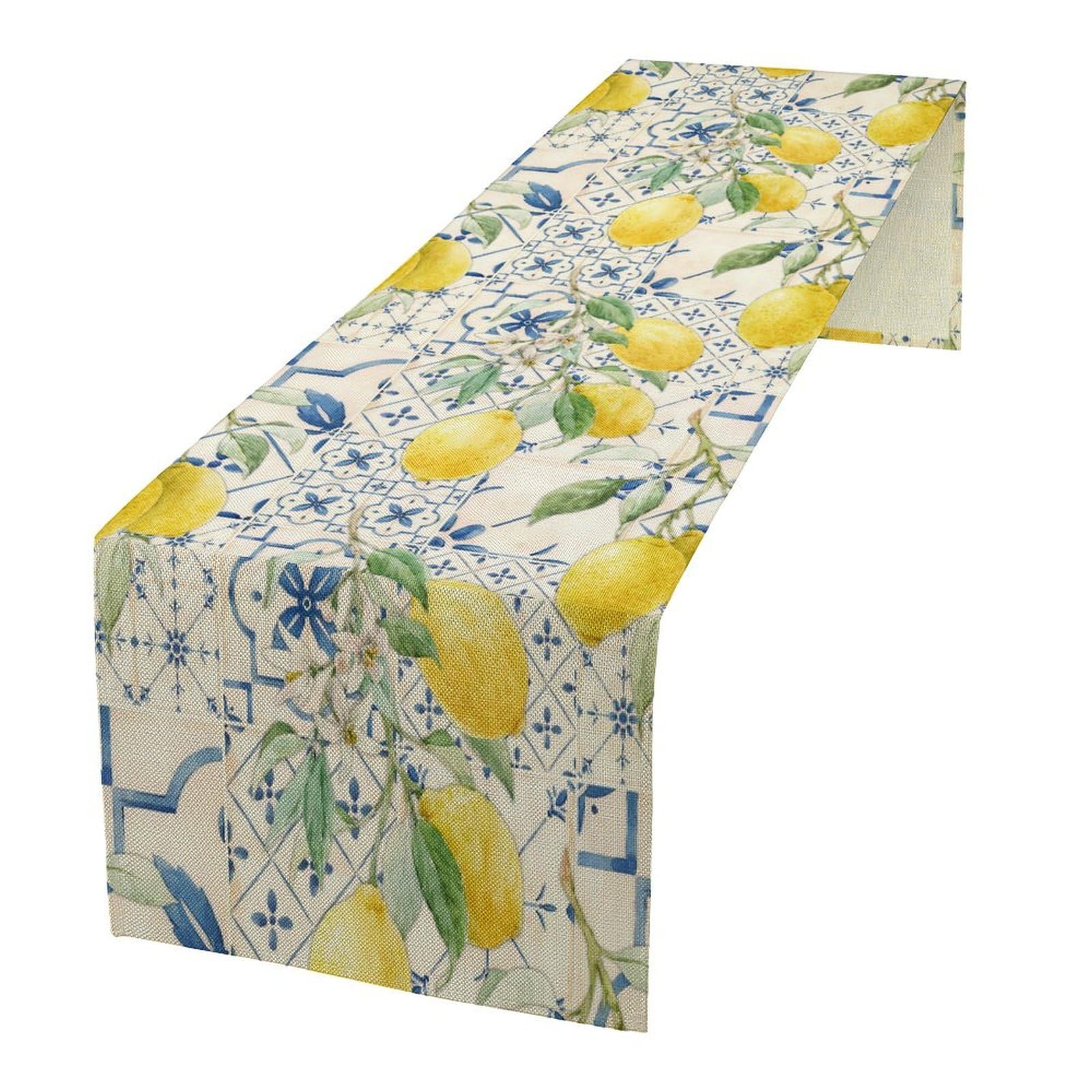 Table Runner Shelifestyle Blue Tile Lemon Italian Burlap