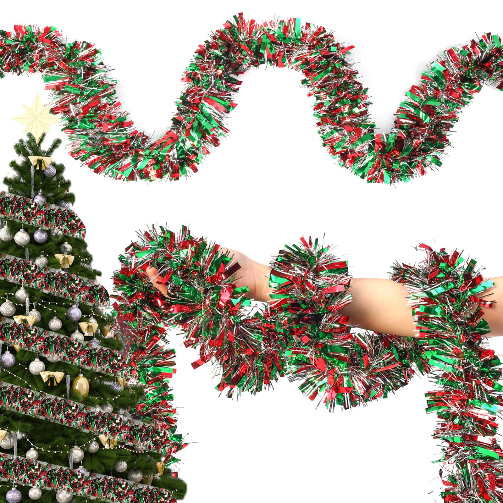 Guirlanda De Enfeites De Natal Hismok Pvc Prateado De 50 Pés À Prova D'água