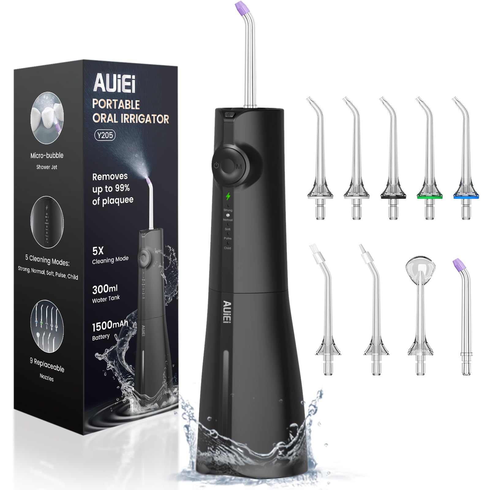 Water Flosser Auiei Teeth Pick 9 Jet Tips 300ml 5 Modos Preto