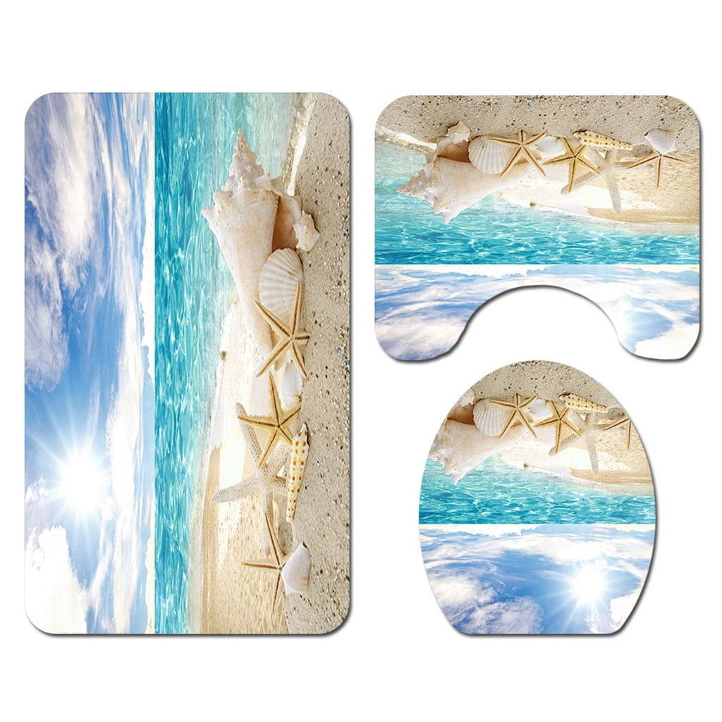 Ouneed 4pcs Seaside Scenery Prints Chuveiro Chuveiro Cortina S
