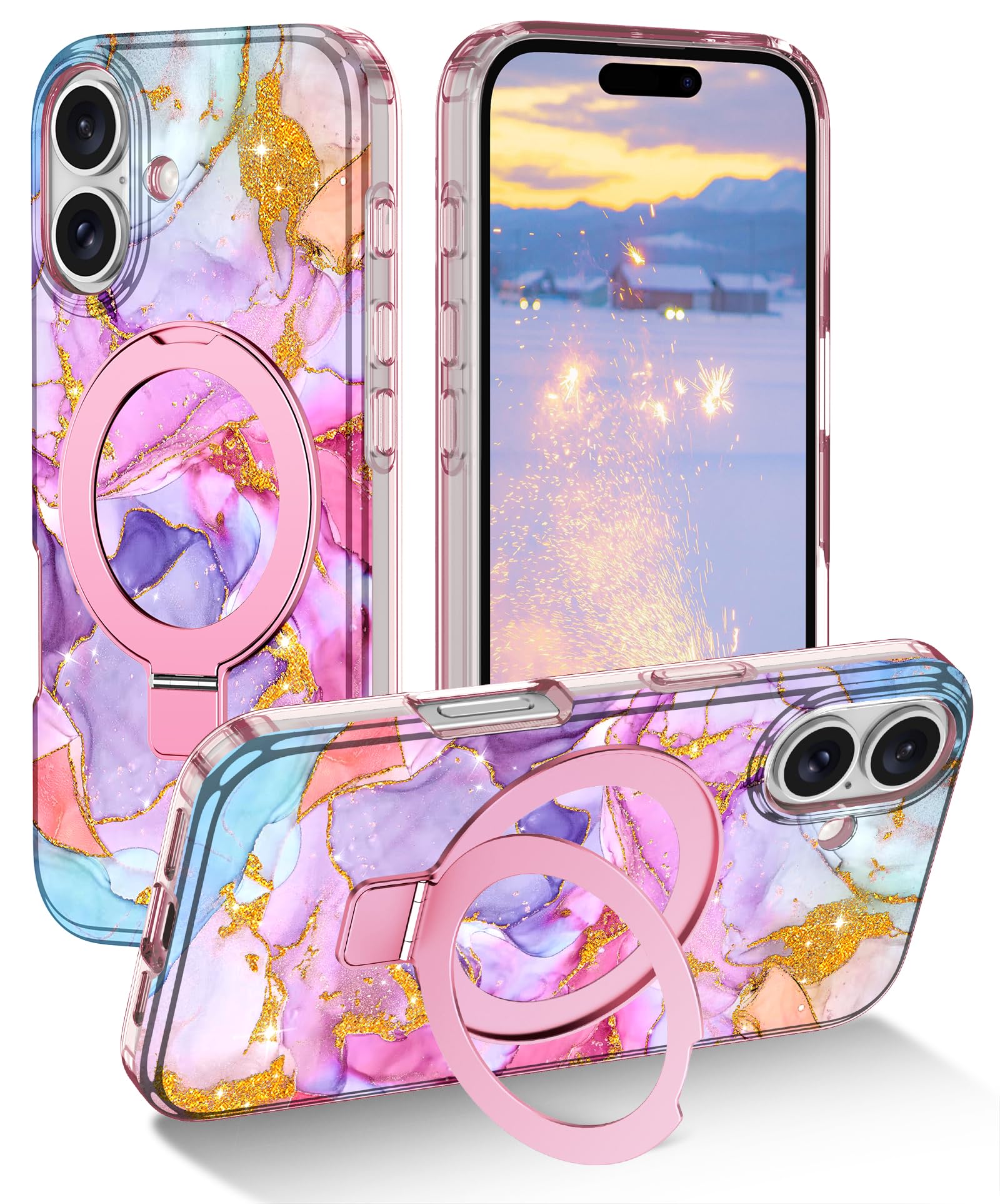 Capa De Telefone Lamcase Para Iphone 16 Plus Com Suporte De Anel Magnético