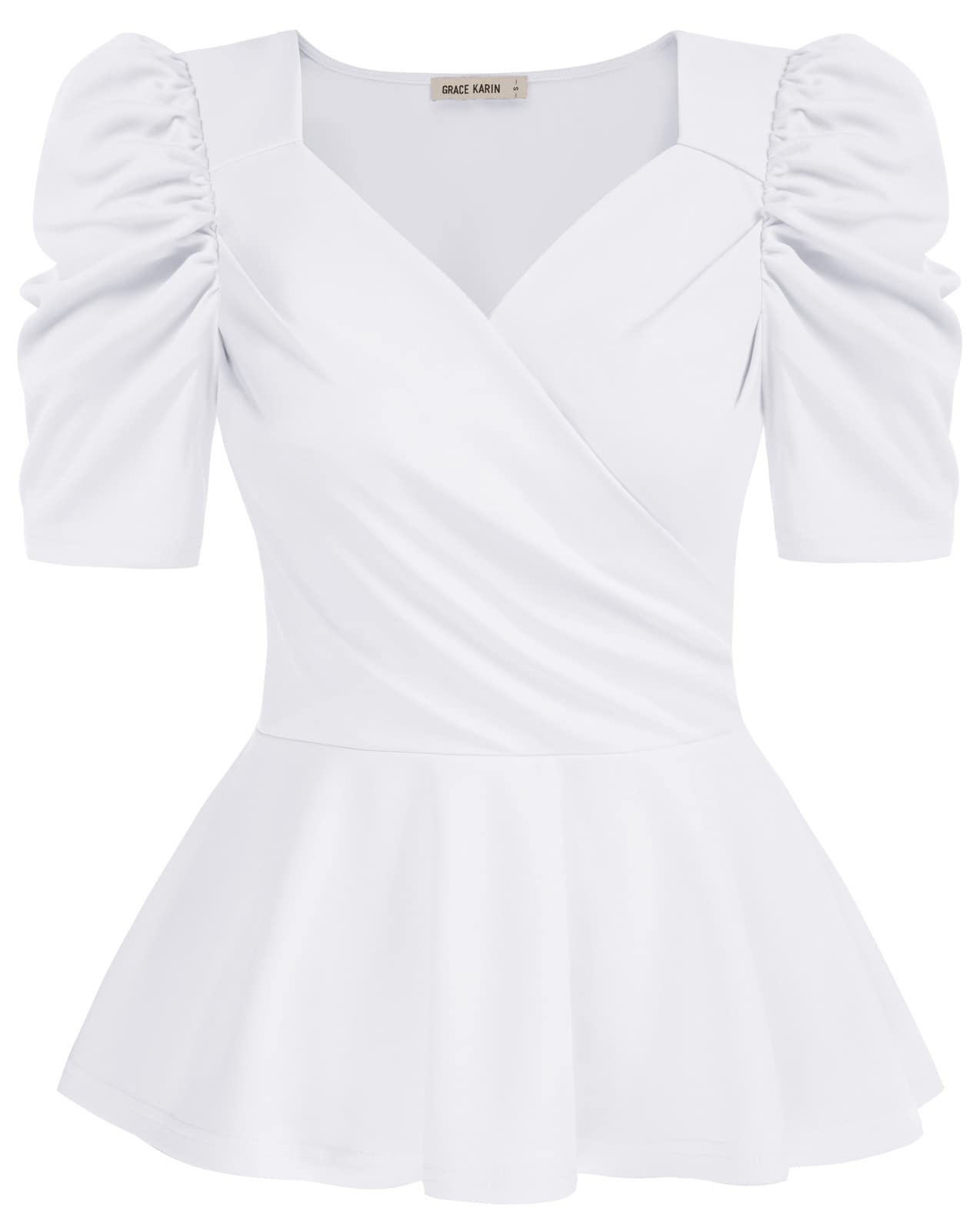 Blusa Grace Karin Peplum Top De Manga Curta Com Babados Na Bainha Branca