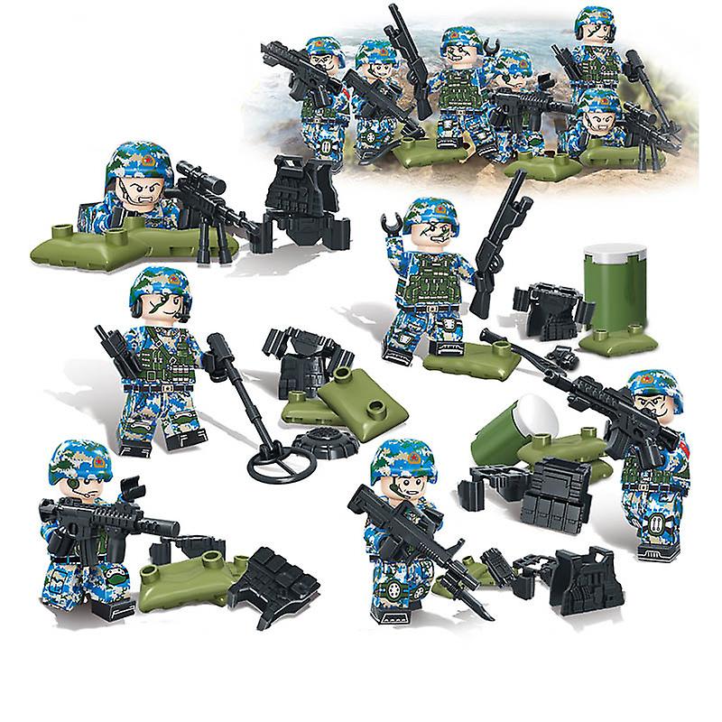 6pcs Militar Brinquedo Mar Dragões Fuzileiros Navais Montados Bloco De Construção