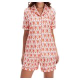 Conjunto De Pijamas Femininos Liuyanfengz Com Estampa De Frutas, Mangas Curtas, Rosa