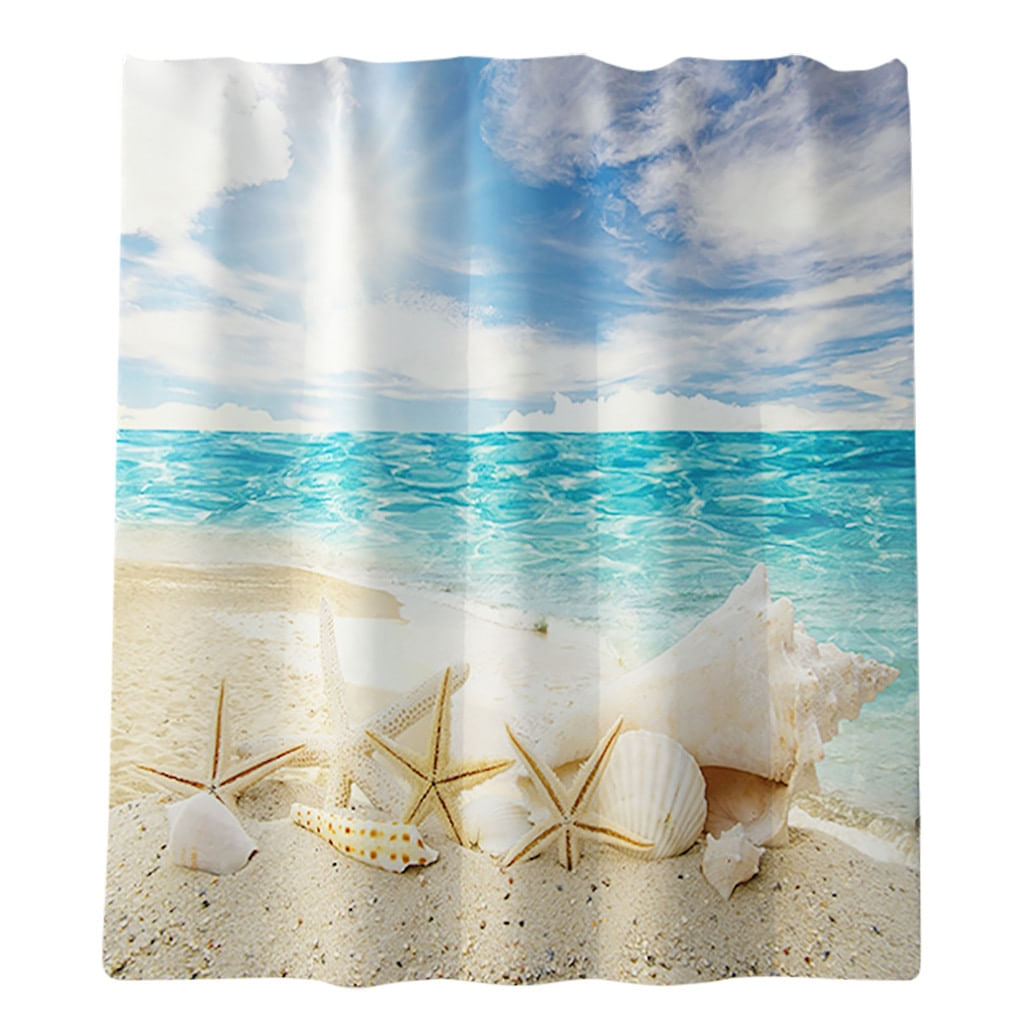 Ouneed 4pcs Seaside Scenery Prints Cortina De Chuveiro Do Banheiro