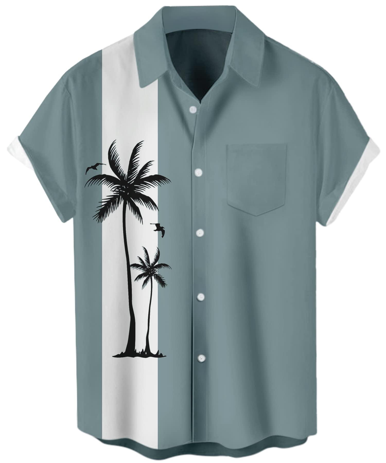Camisa De Boliche Curbodo Estilo Retrô Havaiano Para Homens Verde Coco