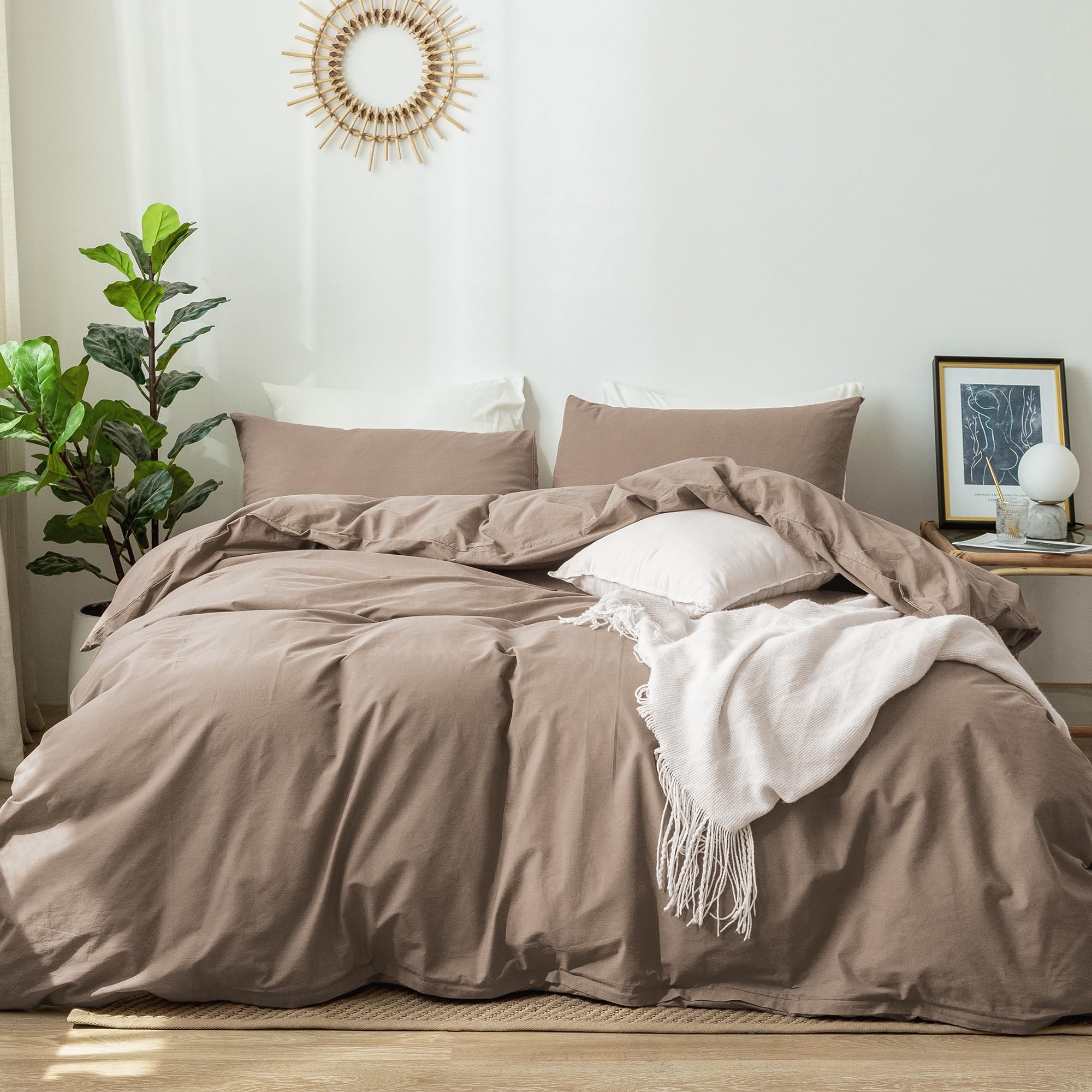 Conjunto De Capa De Edredom Moomee Bedding 100% Algodão Lavado, Marrom