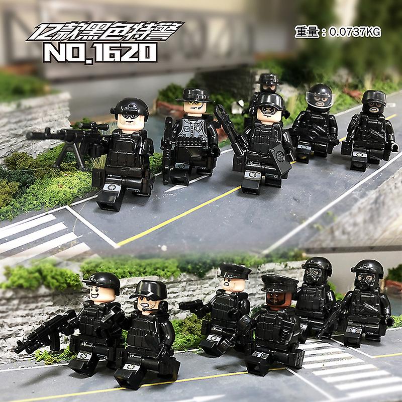 8pcs Preto Swat Minifigura Building Block Acessórios Milita
